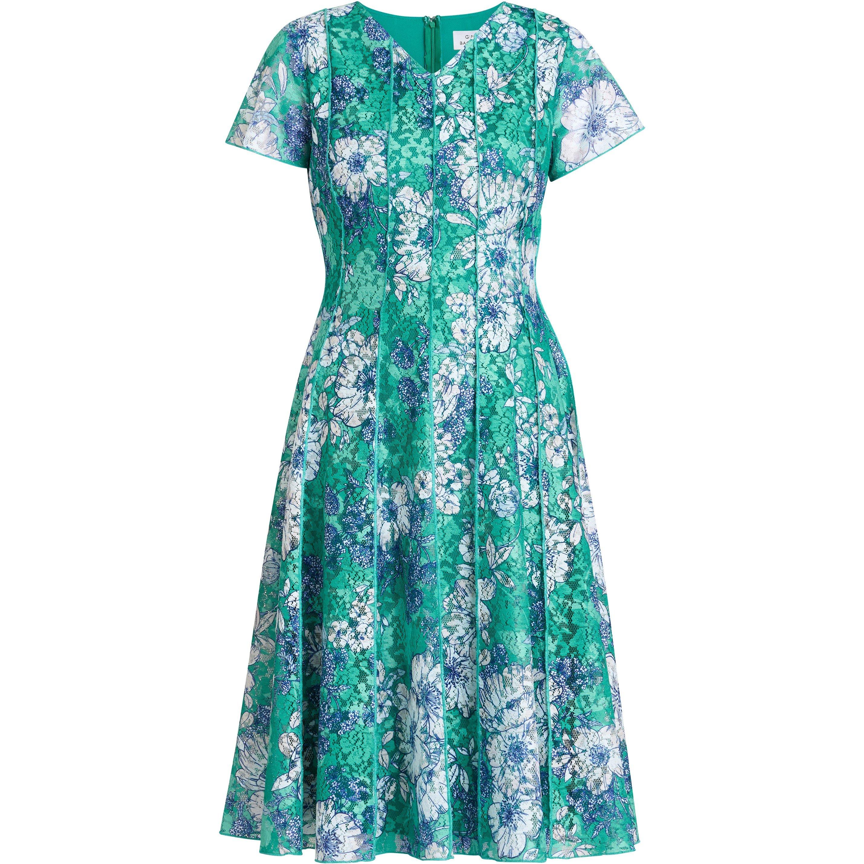 Green - Gina Bacconi - Women's Billy Floral A-Line Dress - 4
