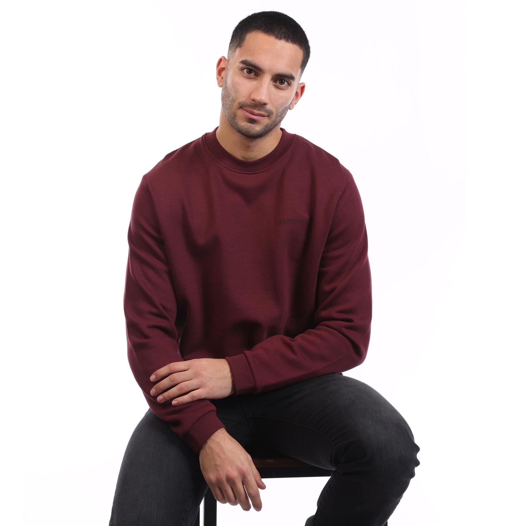 Red - Lyle and Scott - Brushback Fleece Crew Neck Sweatshirt - 4