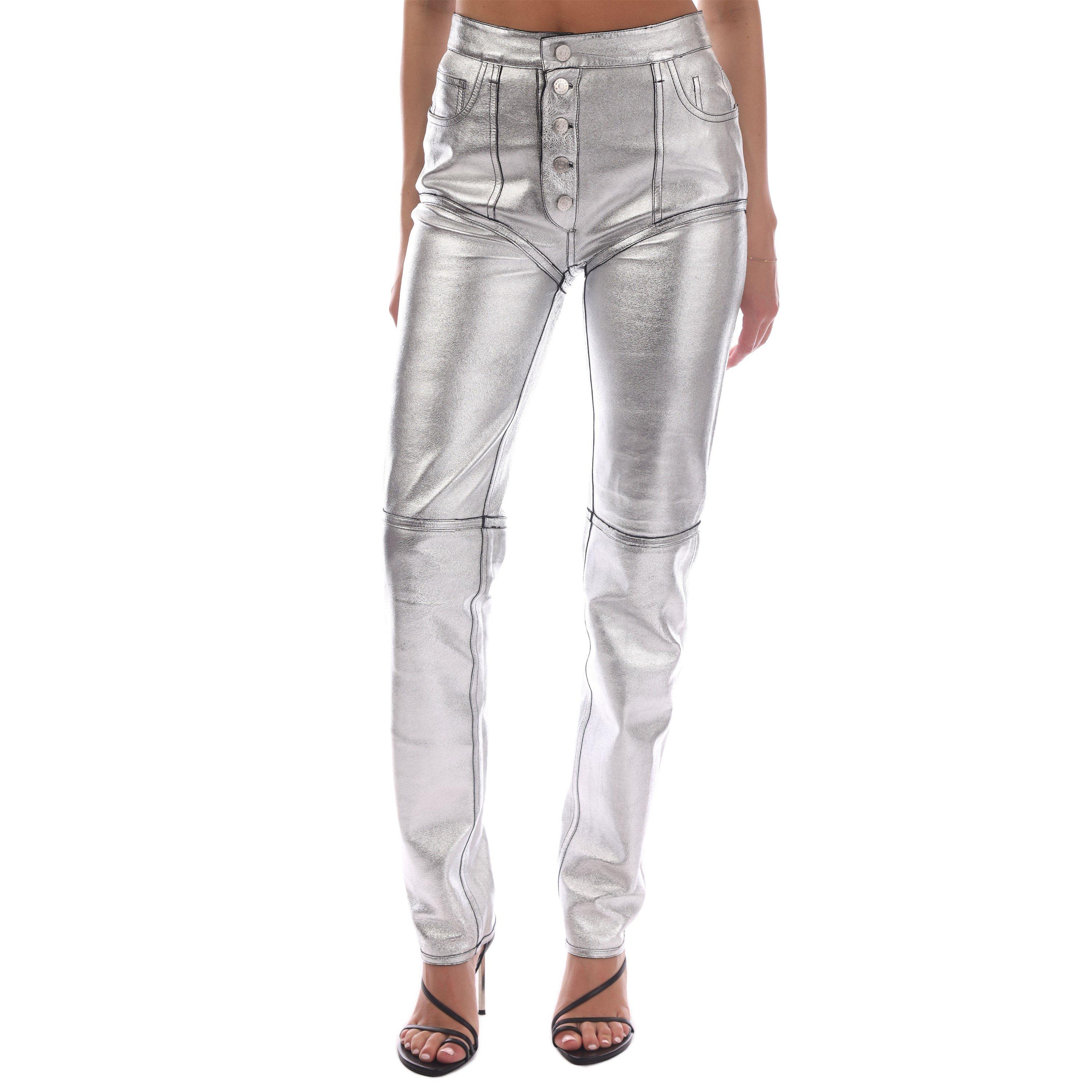 Black - Mugler - Women's Leather/PU Leather Trousers - 1