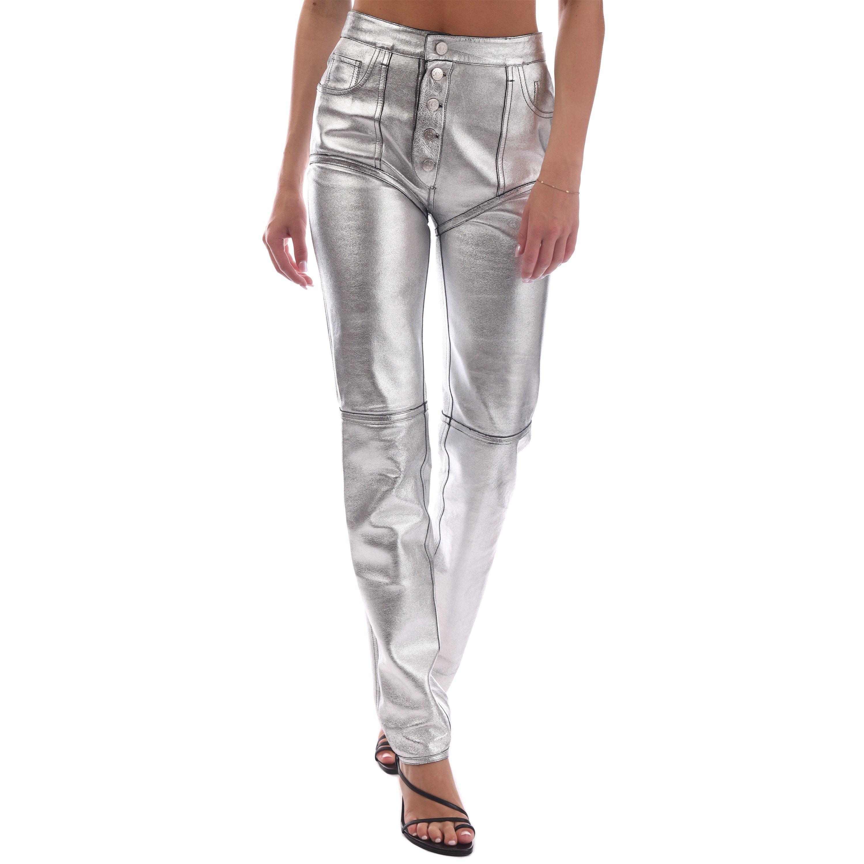 Black - Mugler - Women's Leather/PU Leather Trousers - 3