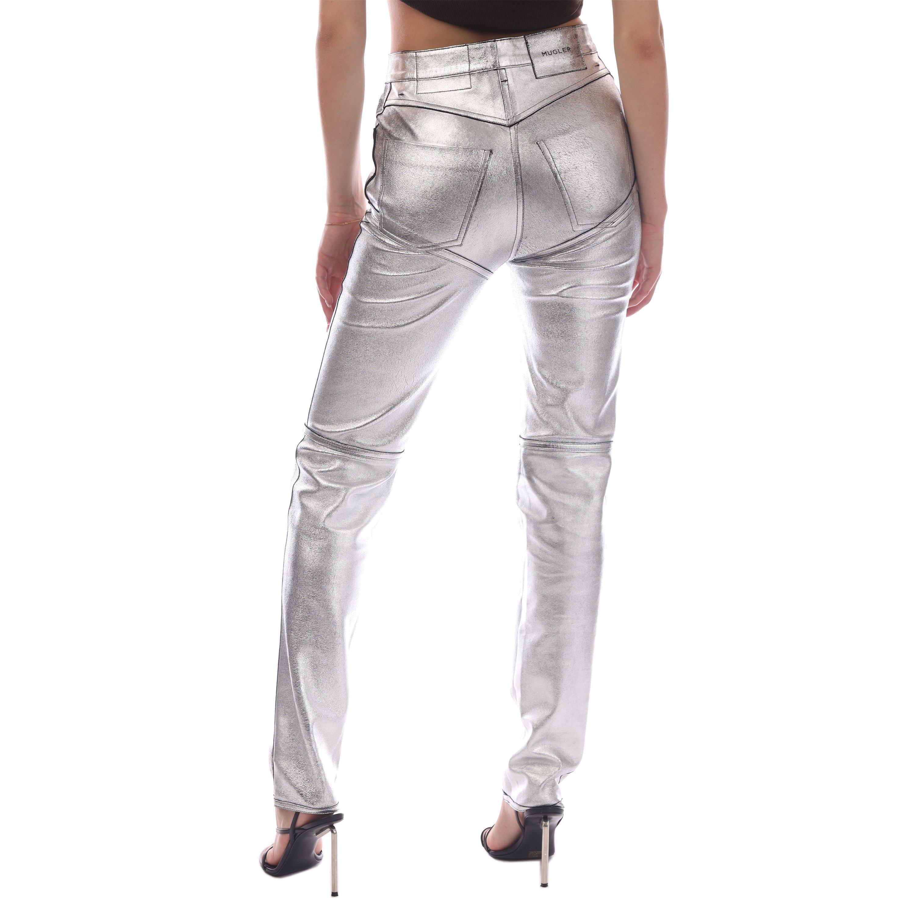 Black - Mugler - Women's Leather/PU Leather Trousers - 4