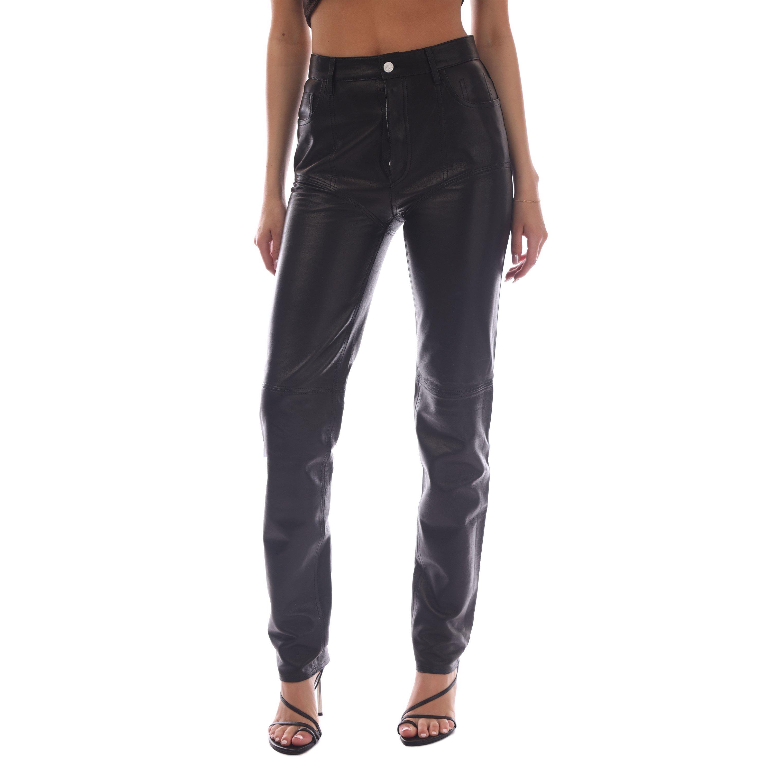 Black - Mugler - Women's Leather/PU Leather Trousers - 5