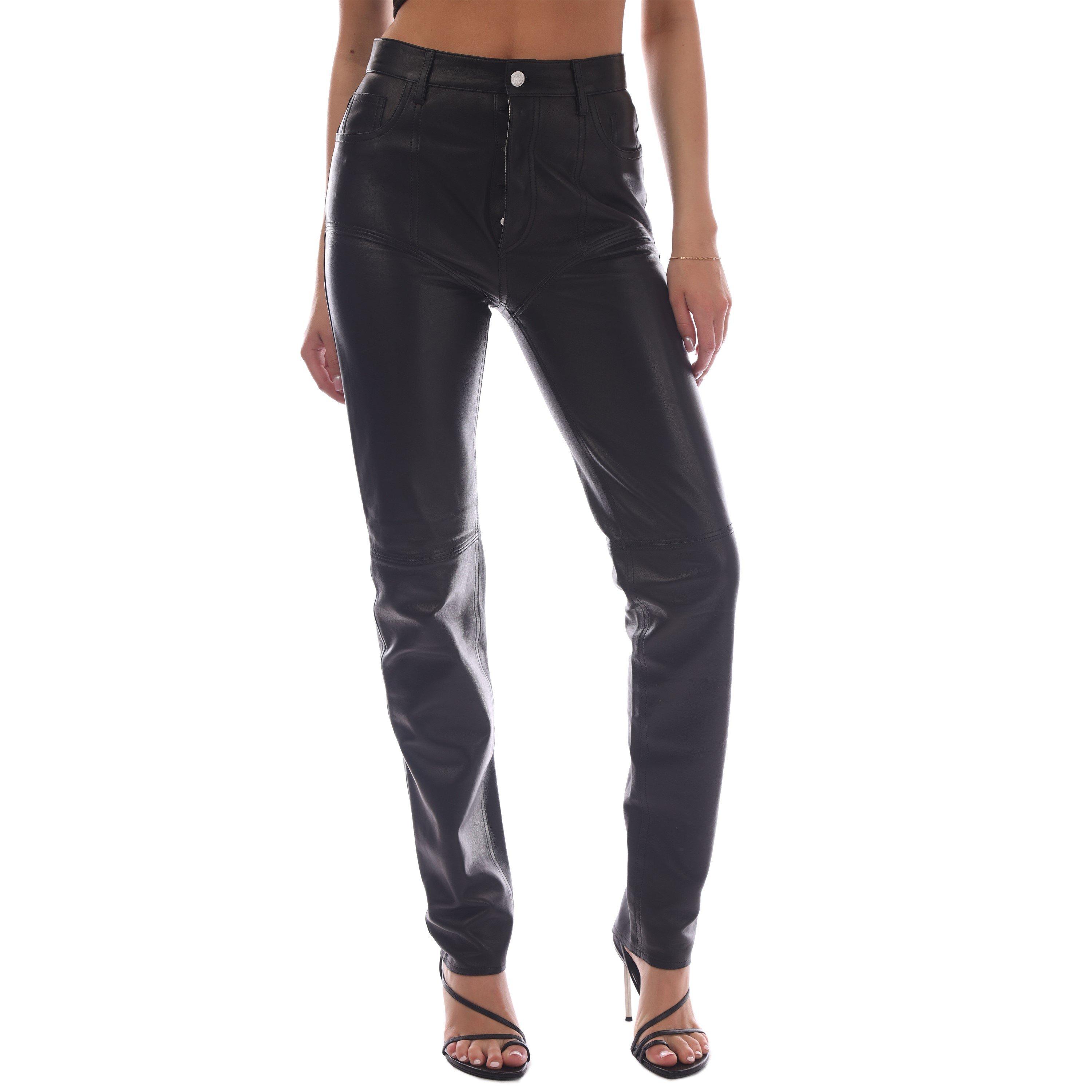 Black - Mugler - Women's Leather/PU Leather Trousers - 6