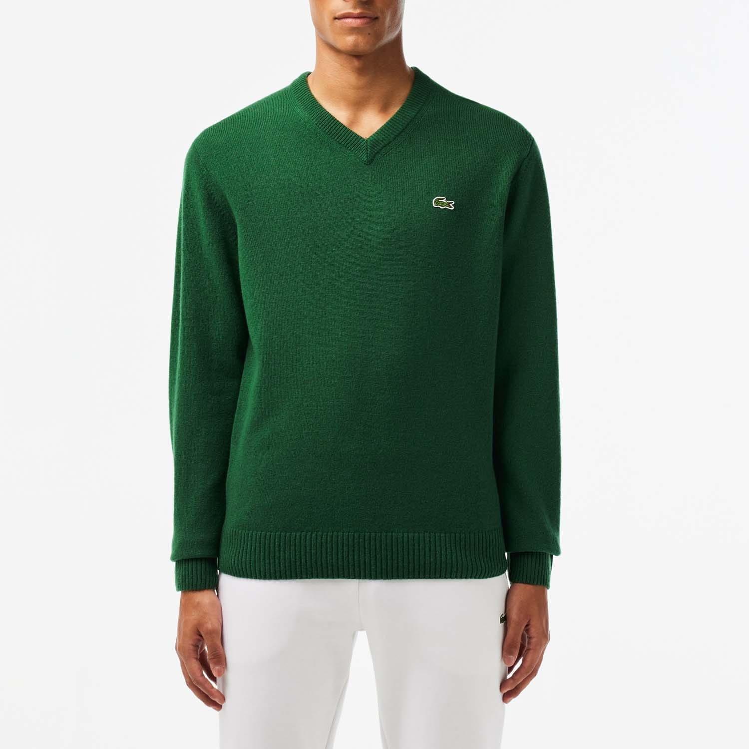 Green - Lacoste - V-Neck Wool Sweatshirt - 1