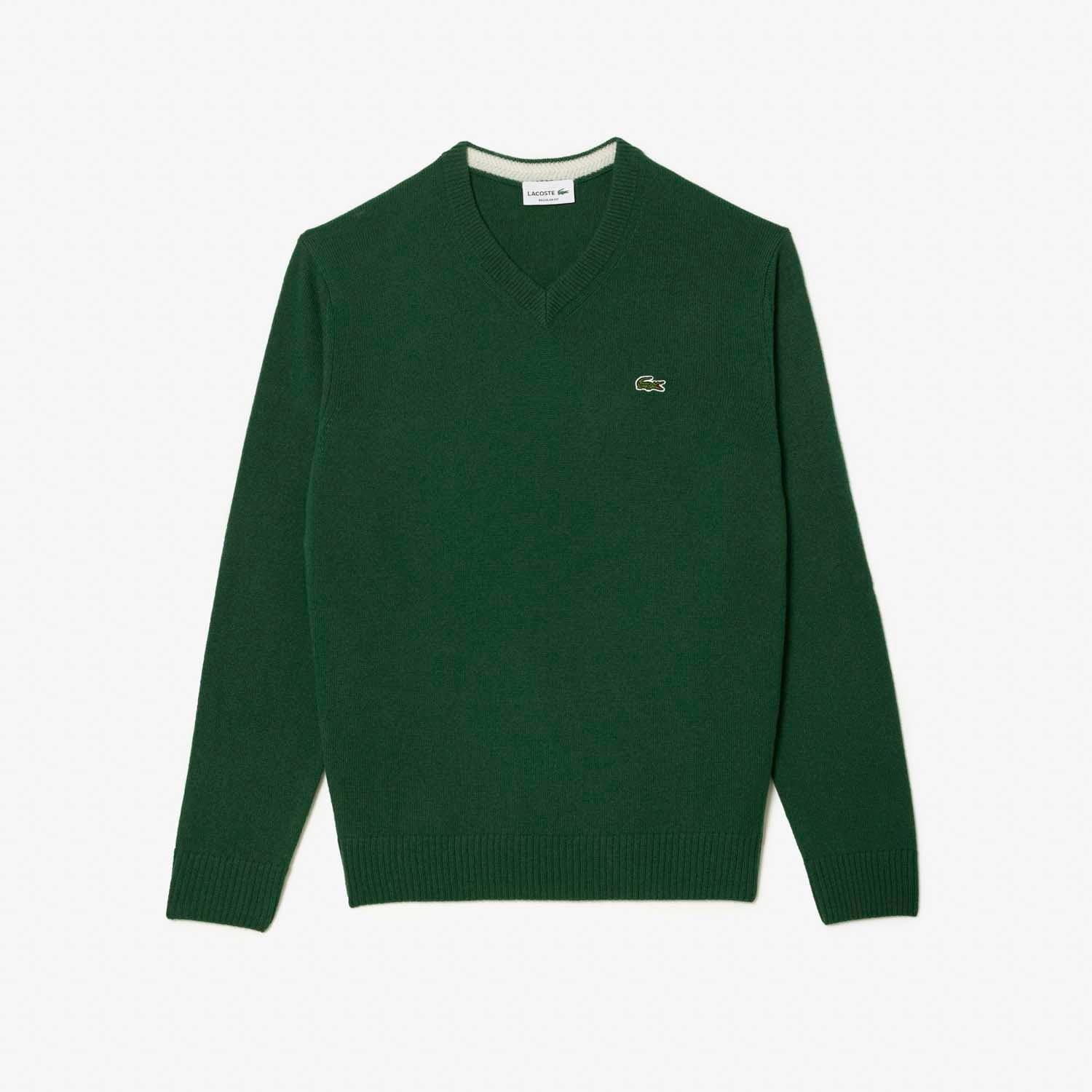 Green - Lacoste - V-Neck Wool Sweatshirt - 3