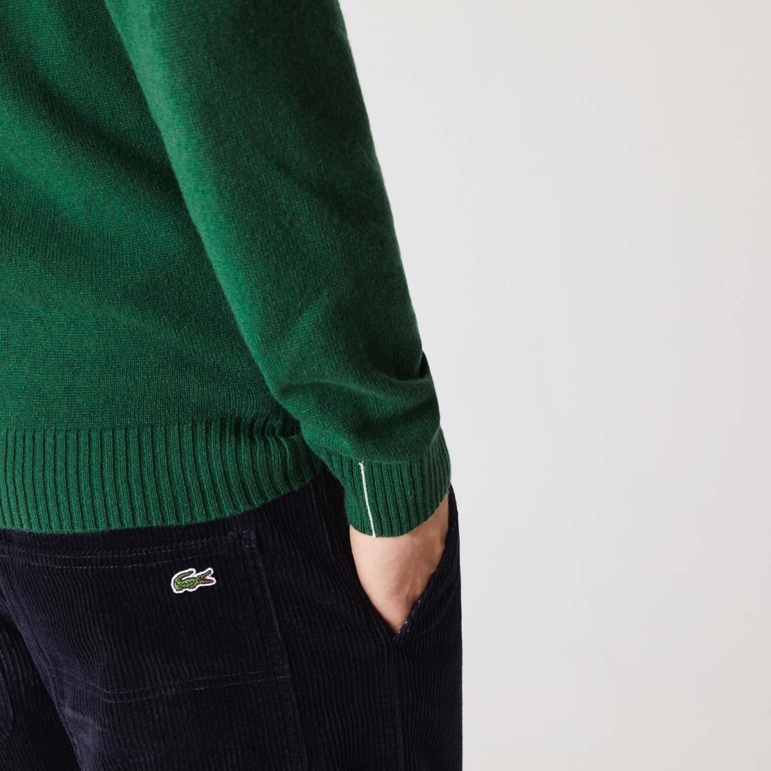 Green - Lacoste - V-Neck Wool Sweatshirt - 4