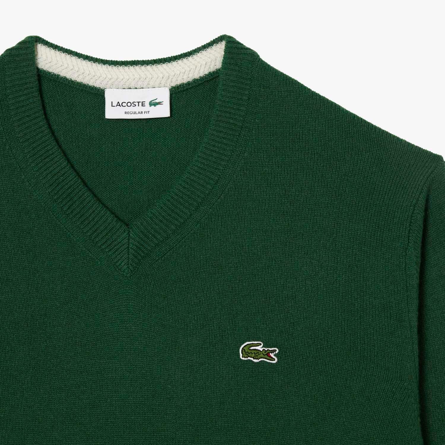 Green - Lacoste - V-Neck Wool Sweatshirt - 5