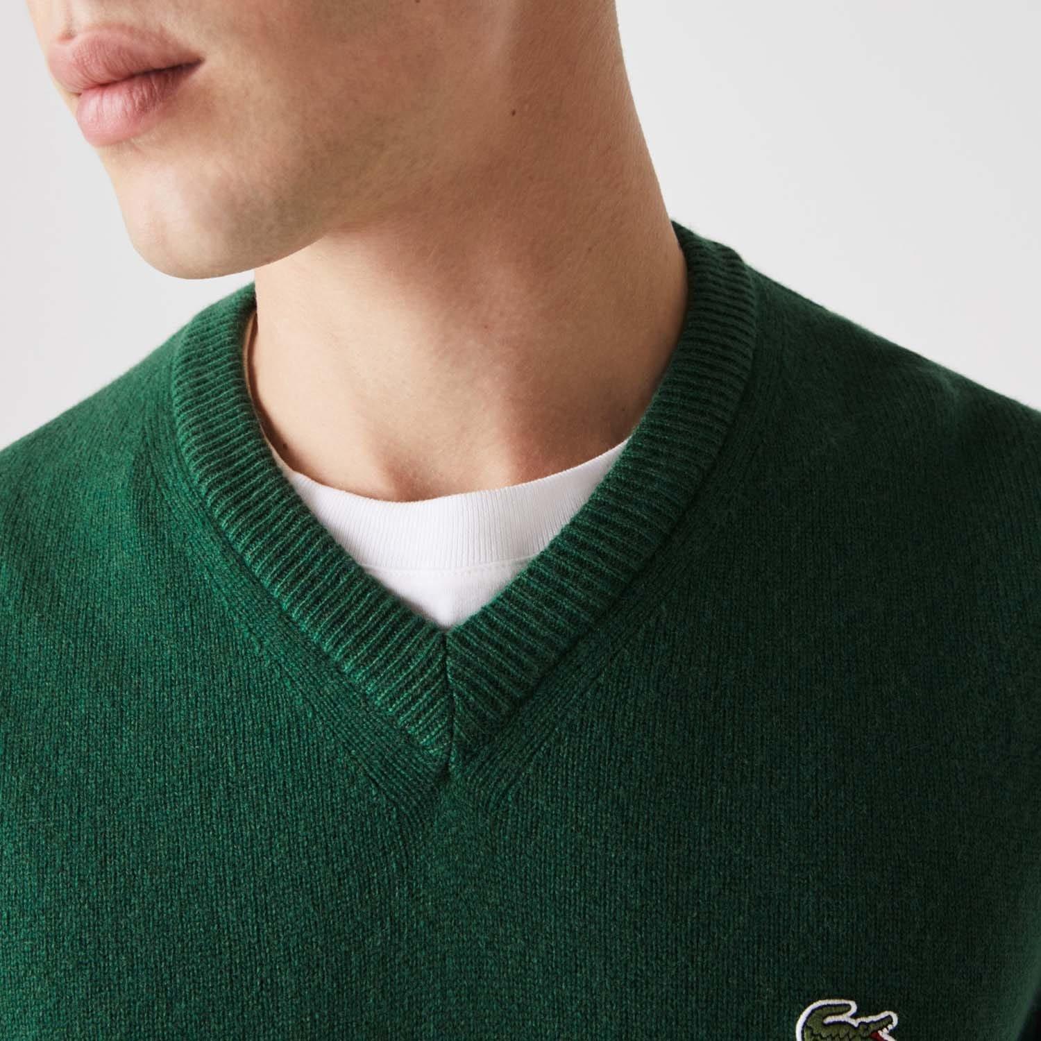 Green - Lacoste - V-Neck Wool Sweatshirt - 6