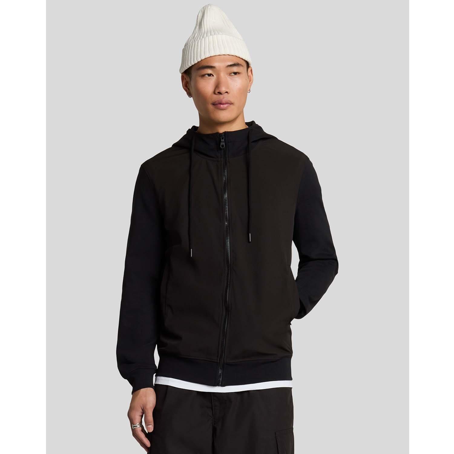 Black - Lyle and Scott - Softshell Hybrid Zip Through Hoodie - 1