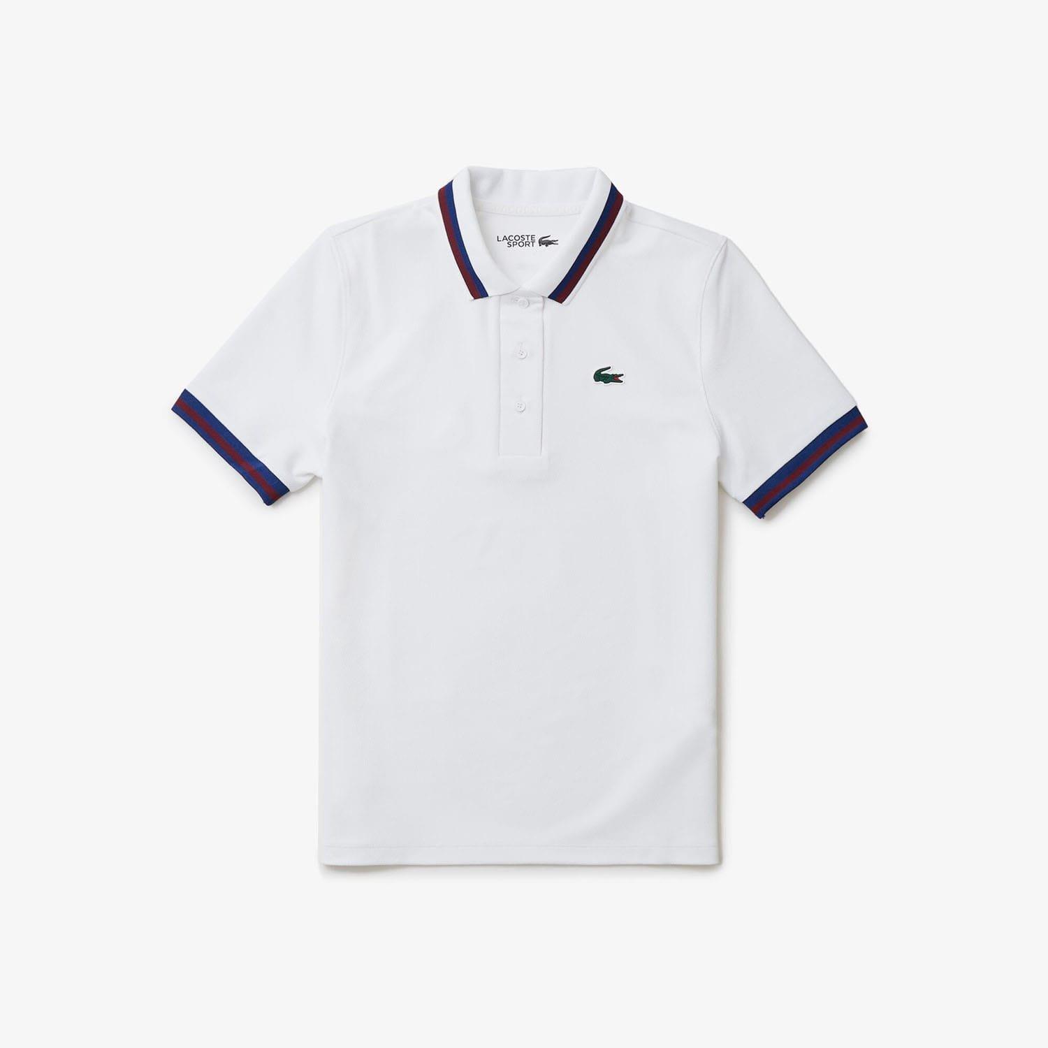White - Lacoste - UV Protect Stripe Collar Tennis Polo Shirt