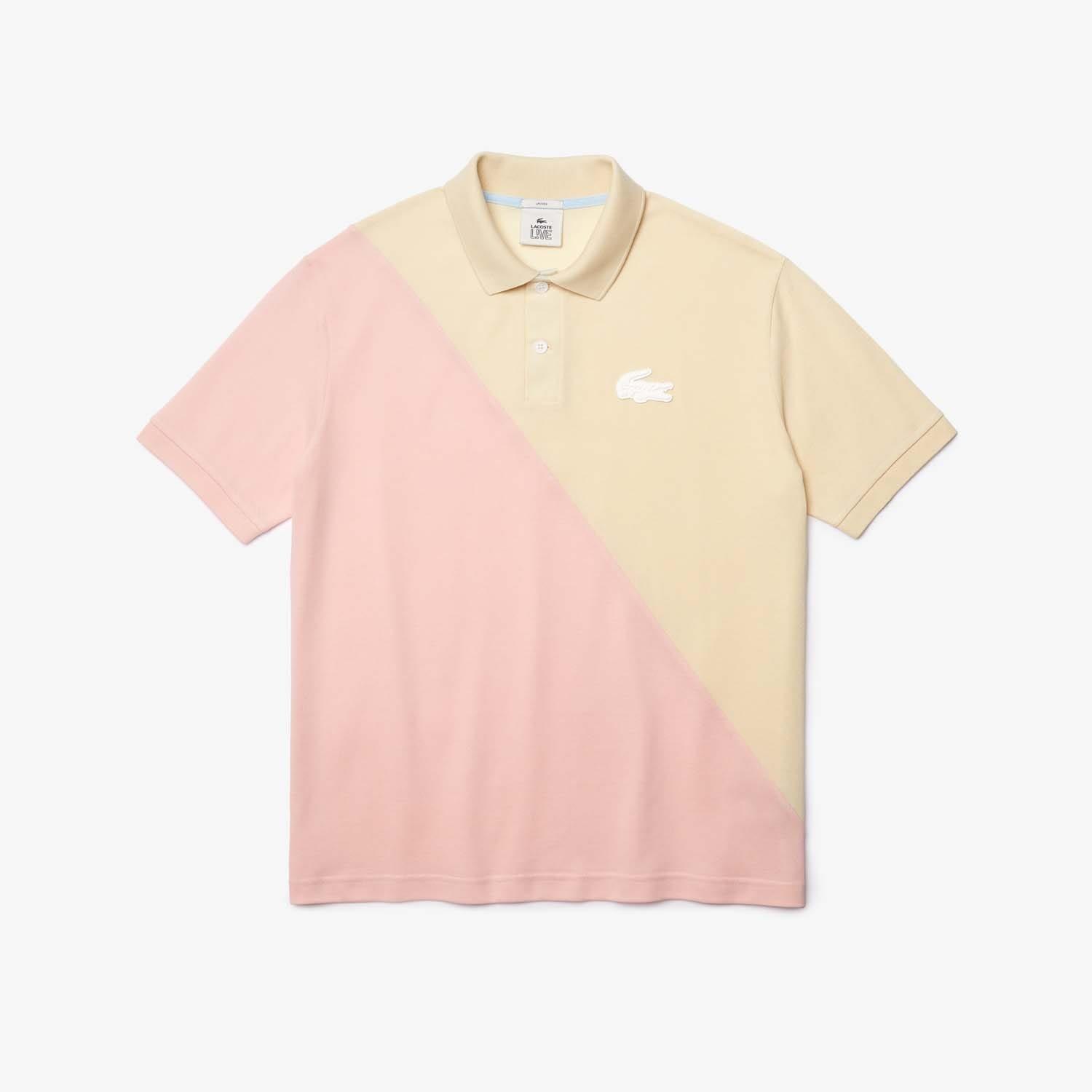Beige - Lacoste - Loose Fit Colourblock Cotton Piqu¿ Polo Shirt - 1
