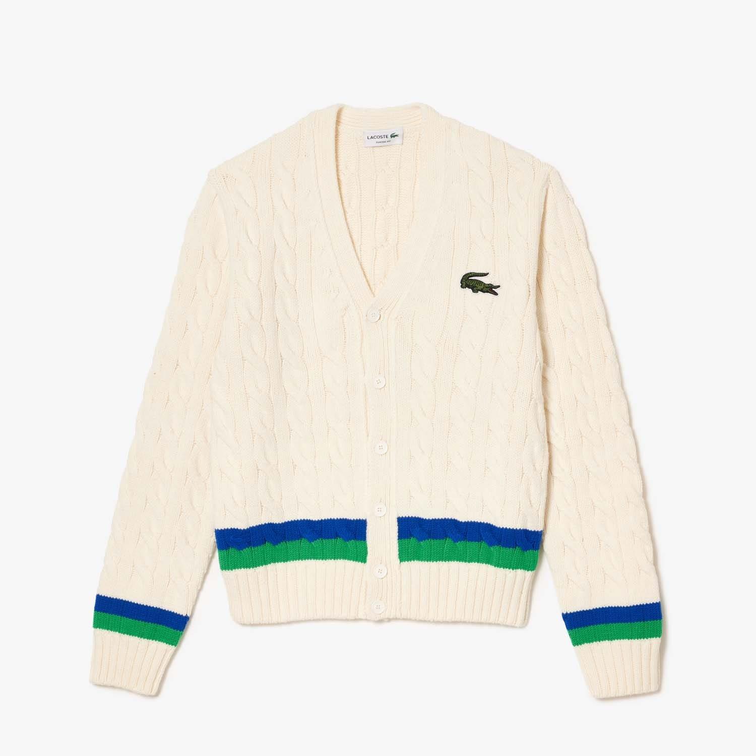 Multi Colour - Lacoste - Cable Knit Striped Cardigan - 1