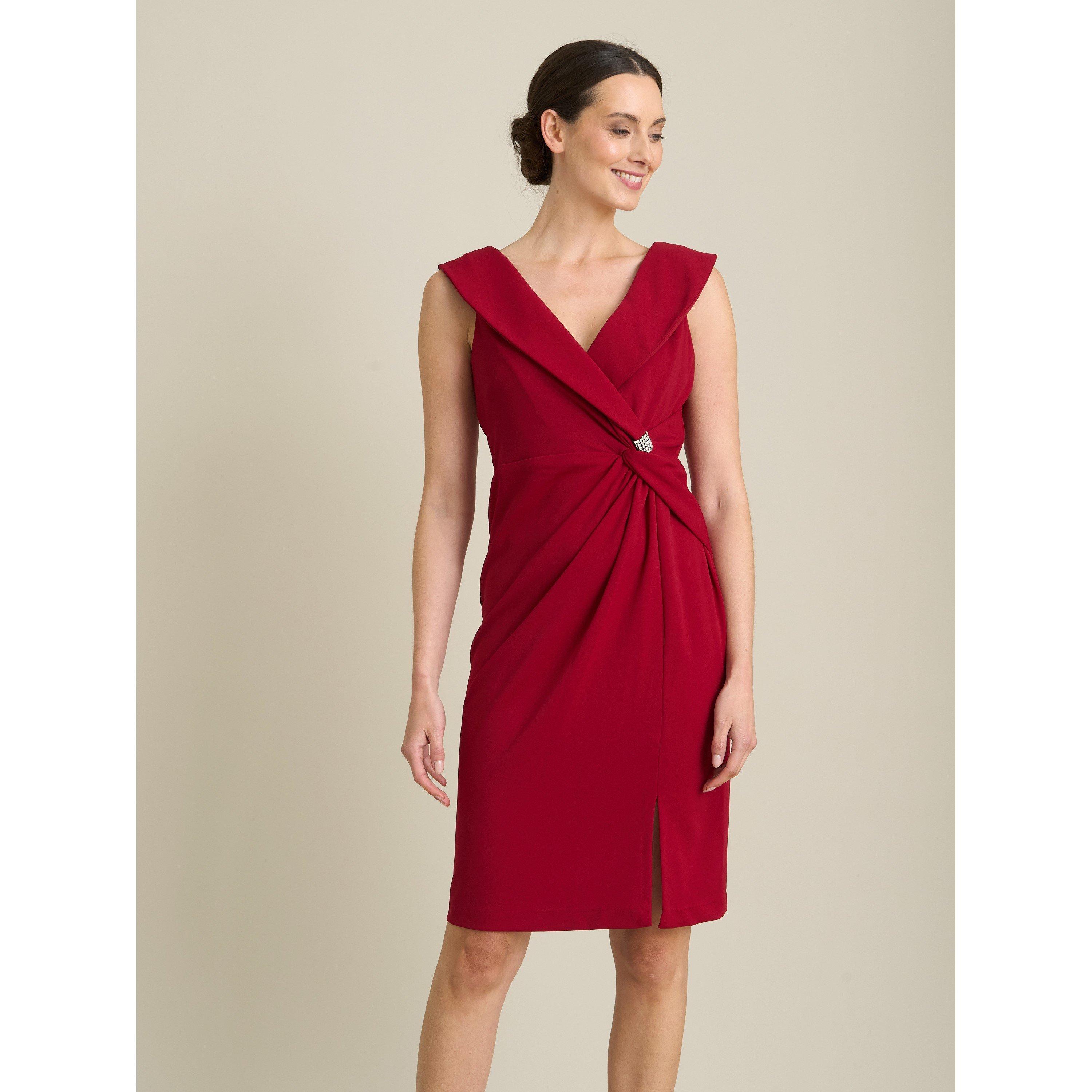 Red - Gina Bacconi - Solange Ruched Wrap Dress - 1