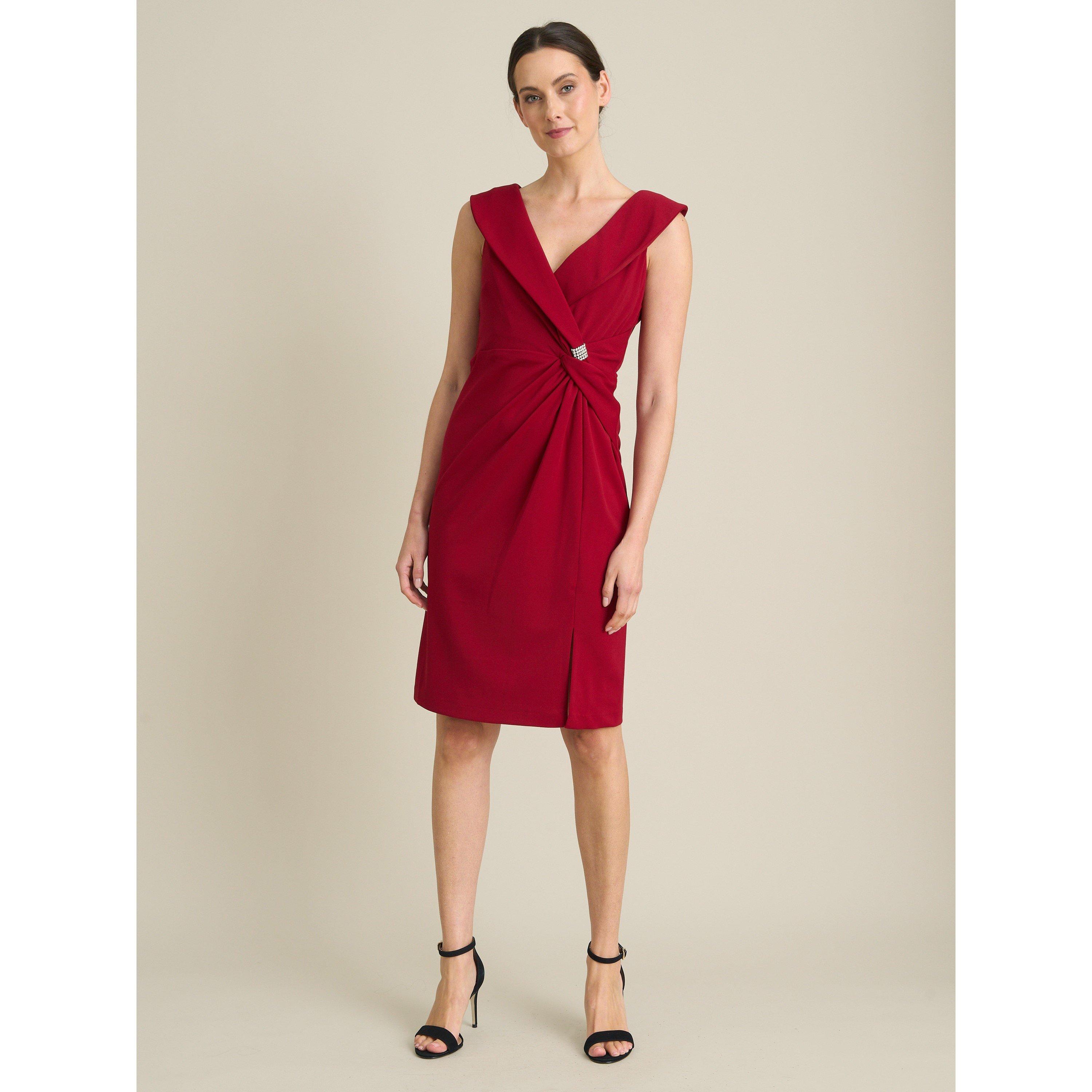 Red - Gina Bacconi - Solange Ruched Wrap Dress - 3