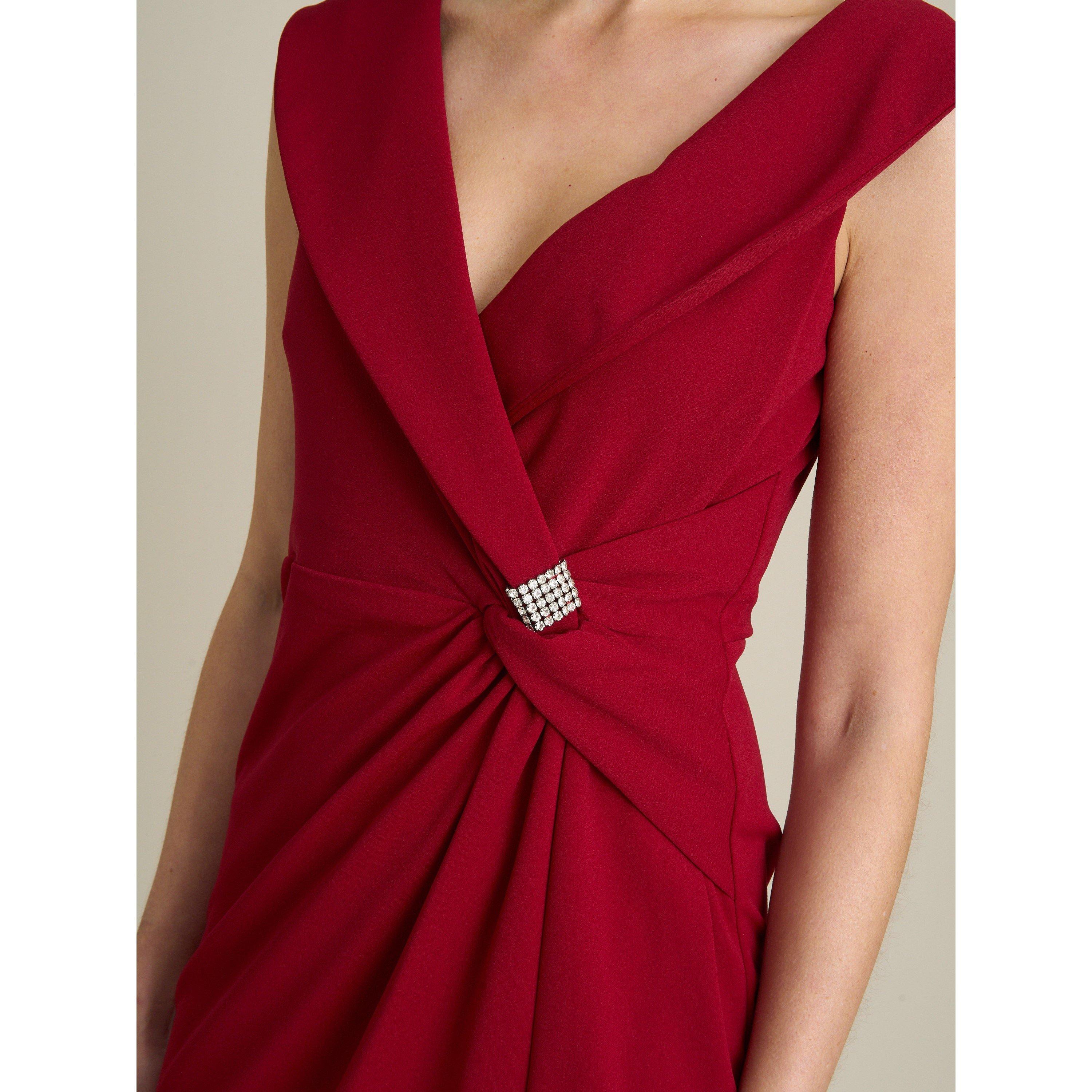 Red - Gina Bacconi - Solange Ruched Wrap Dress - 4