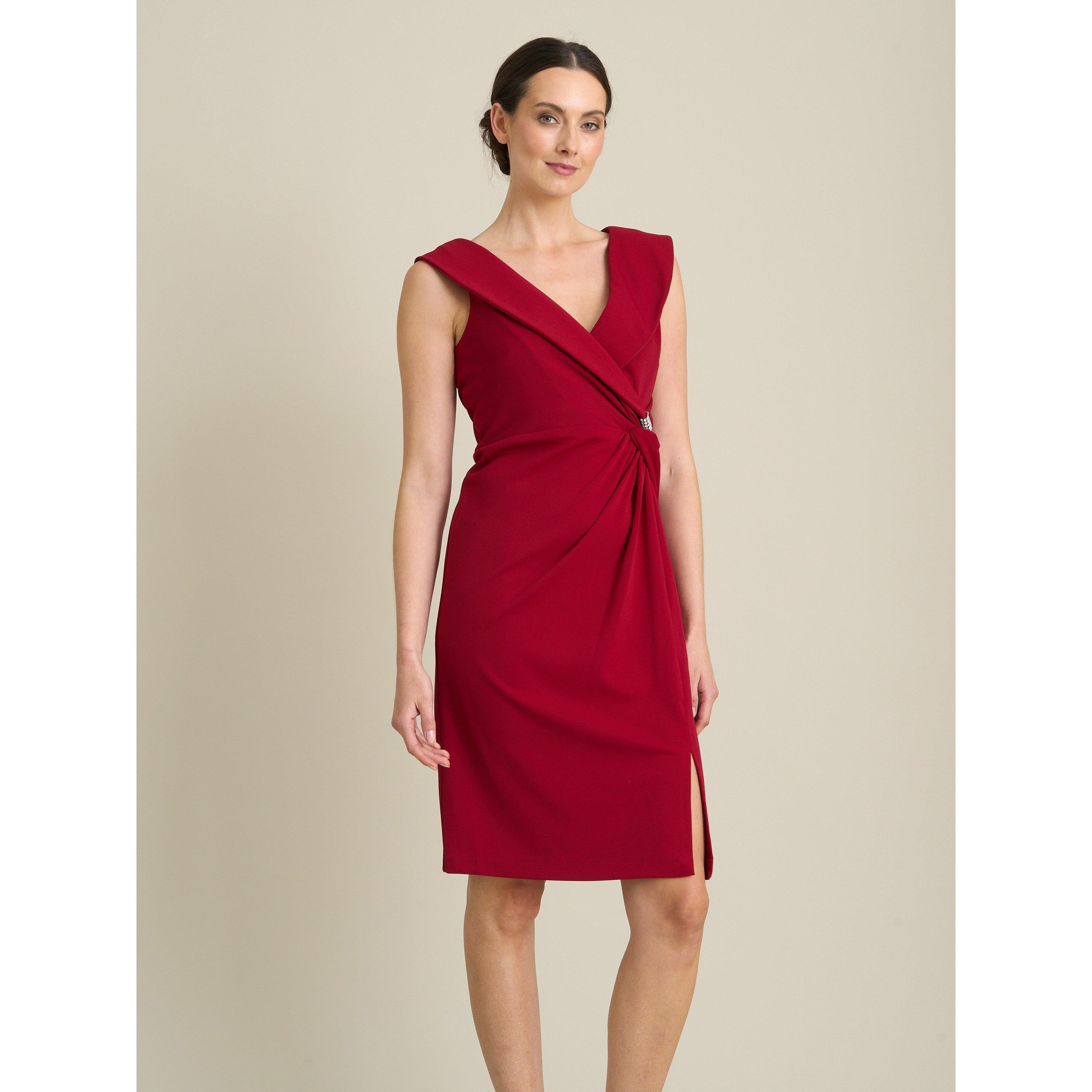 Red - Gina Bacconi - Solange Ruched Wrap Dress - 5