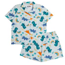 Studio Younger Younger Boys Button Up Dinosaur Shortie Pyjama Set