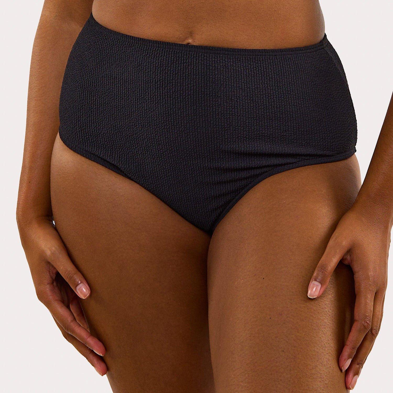 Black - Peek and Beau - Mila Black Textured High Waisted Bikini Bottom - 1