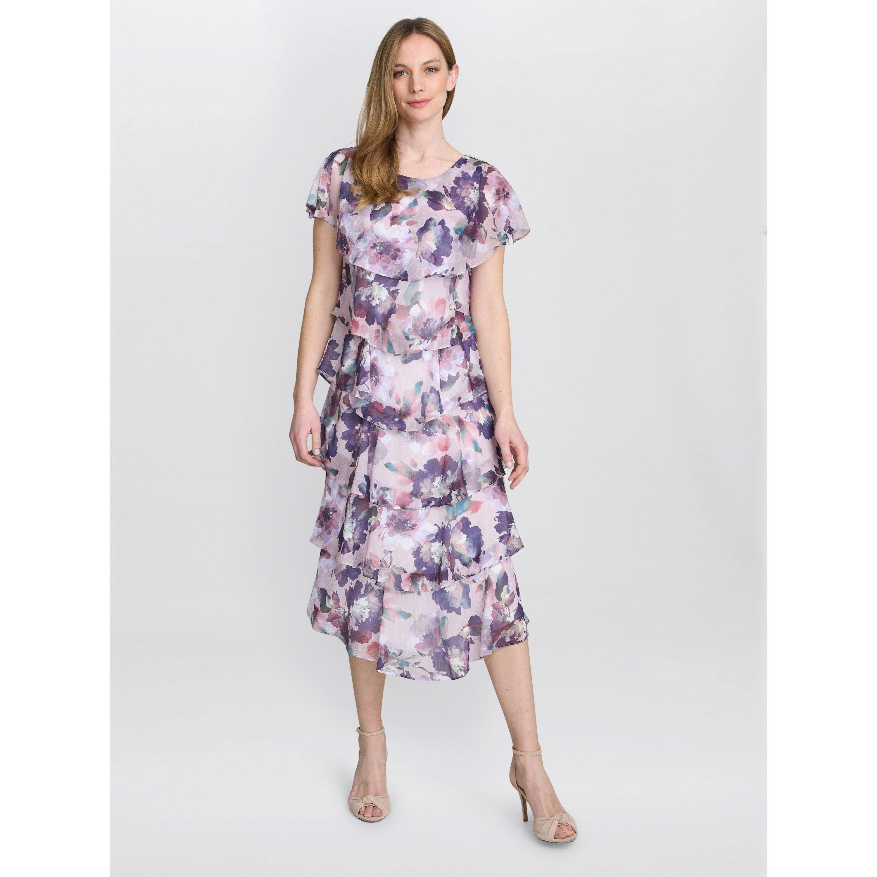 Gina Bacconi Women's Livvy Midi Length Printed Tier Dress - Blush - 12