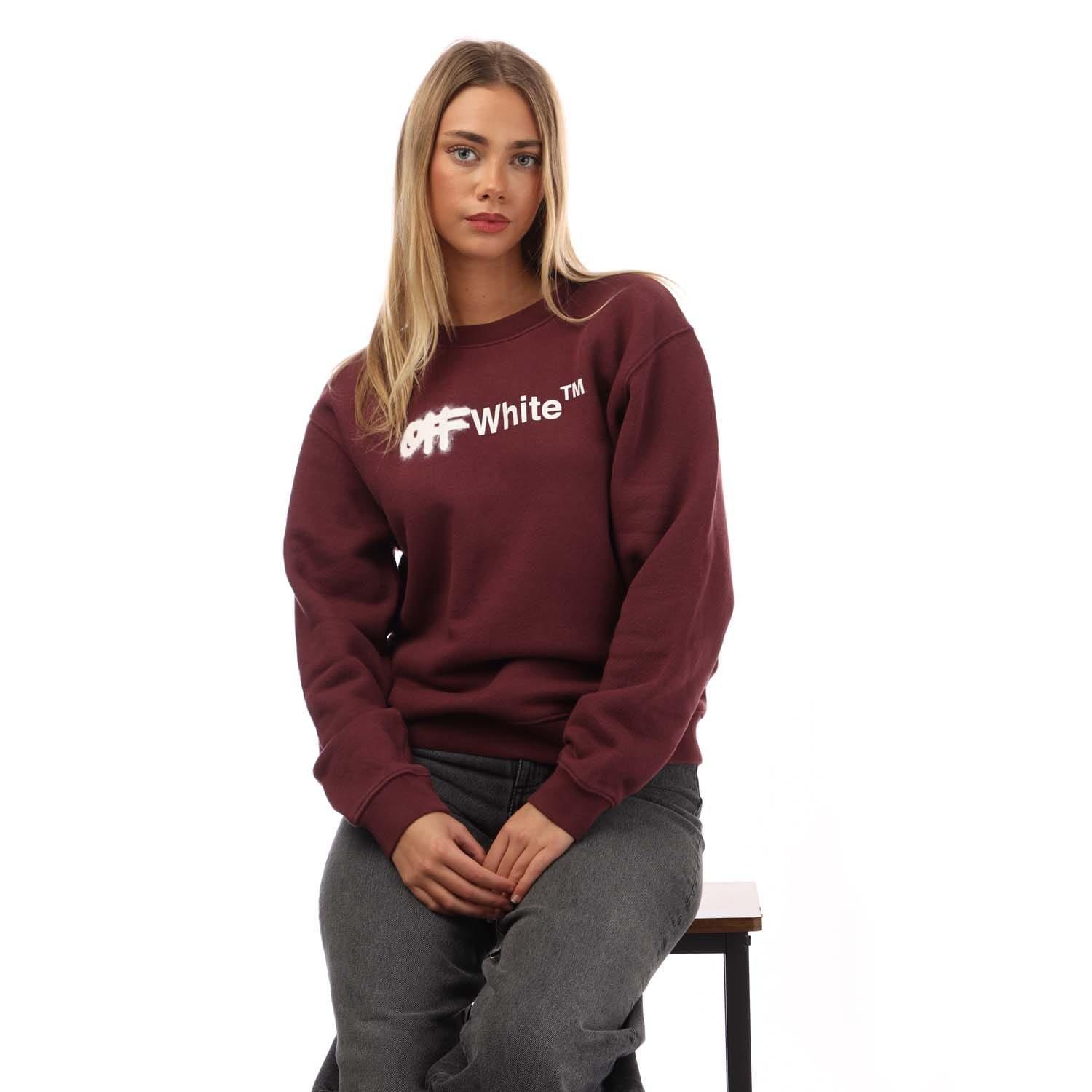 Burgundy - Off White - Spray Helvetica Regular Crewneck Sweatshirt - 4