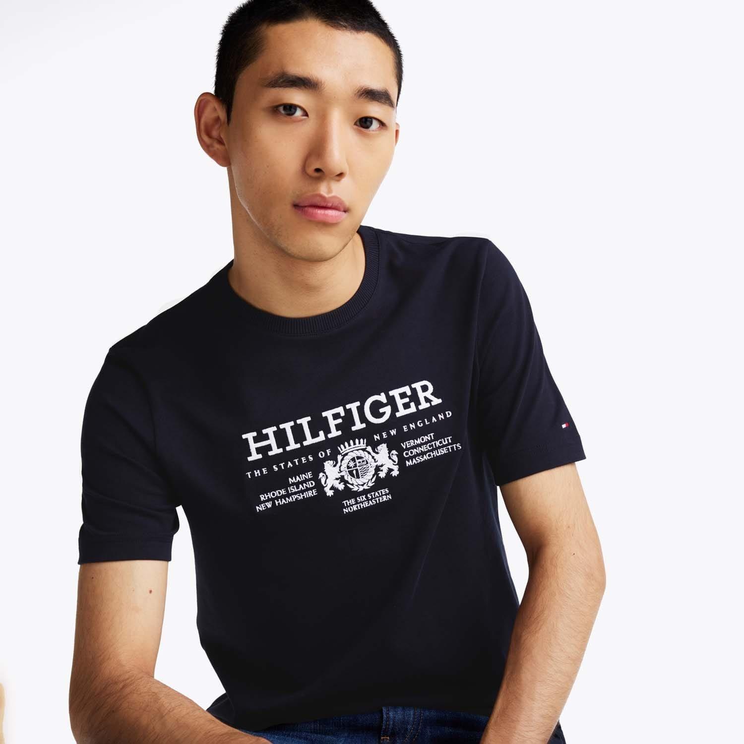 Blue - Tommy Hilfiger - Crest Logo Embroidery T-Shirt - 3