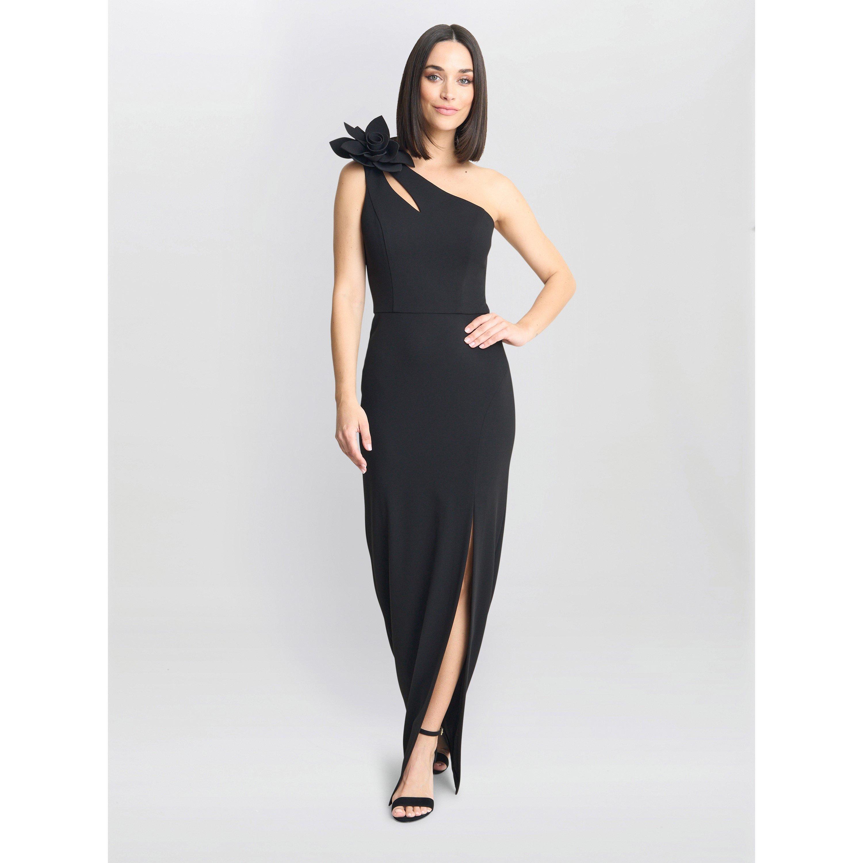Black - Gina Bacconi - PORTIA One Shoulder Flower Maxi Dress - 1