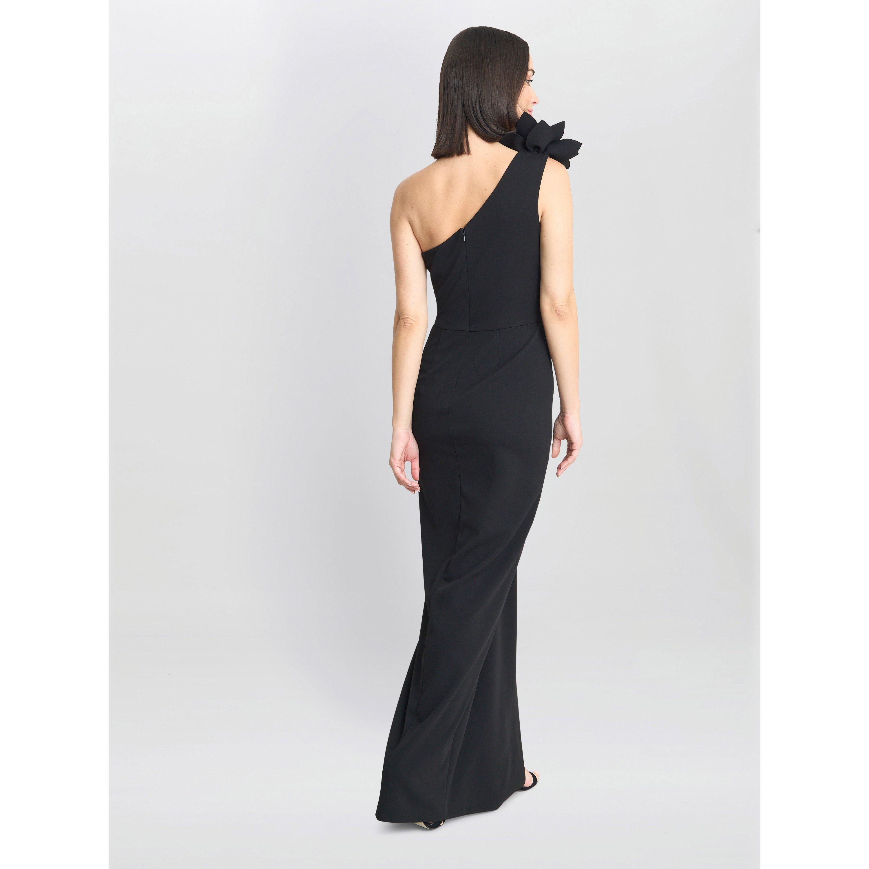 Black - Gina Bacconi - PORTIA One Shoulder Flower Maxi Dress - 5