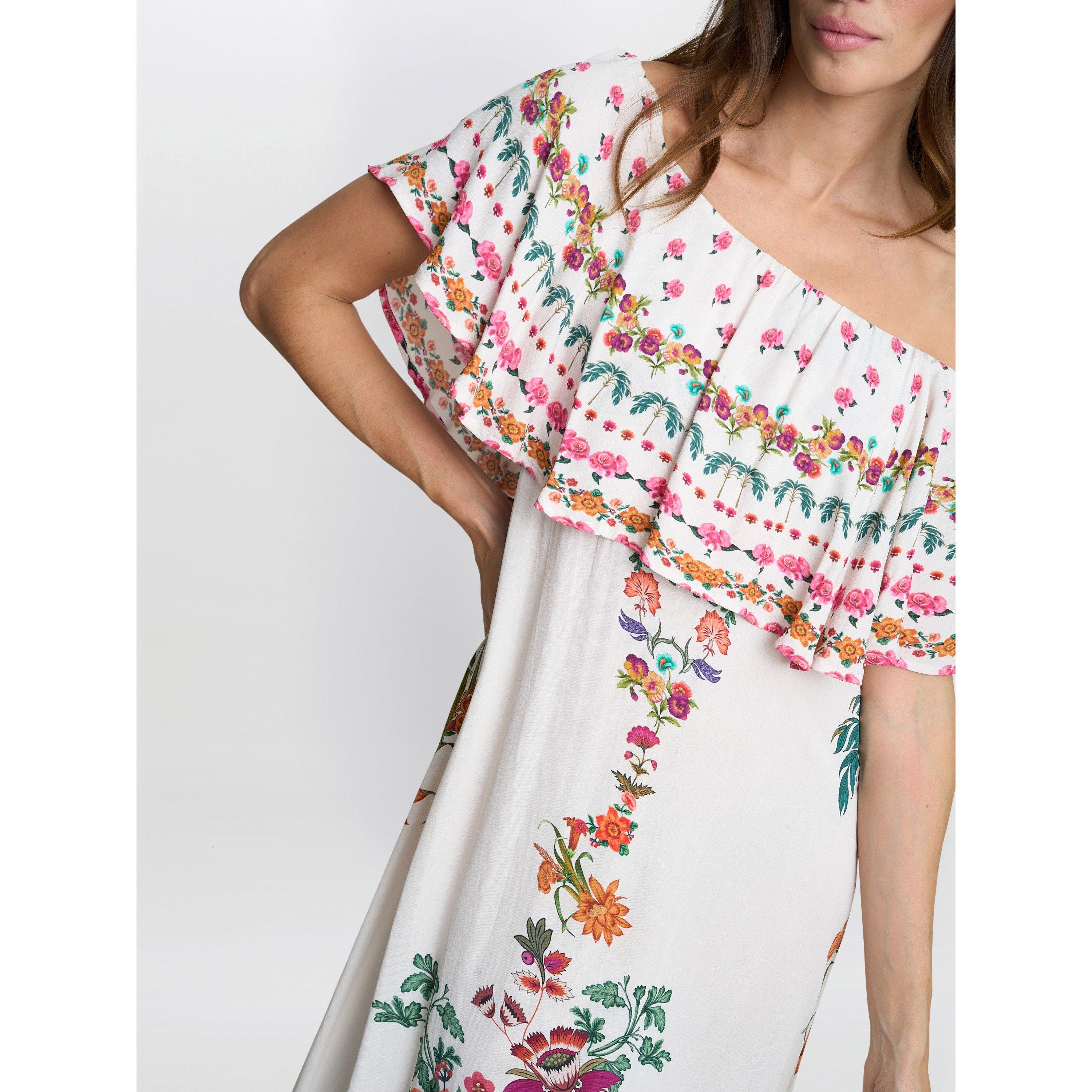 Multi - Gina Bacconi - Rose Off The Shoulder Frill Dress - 5