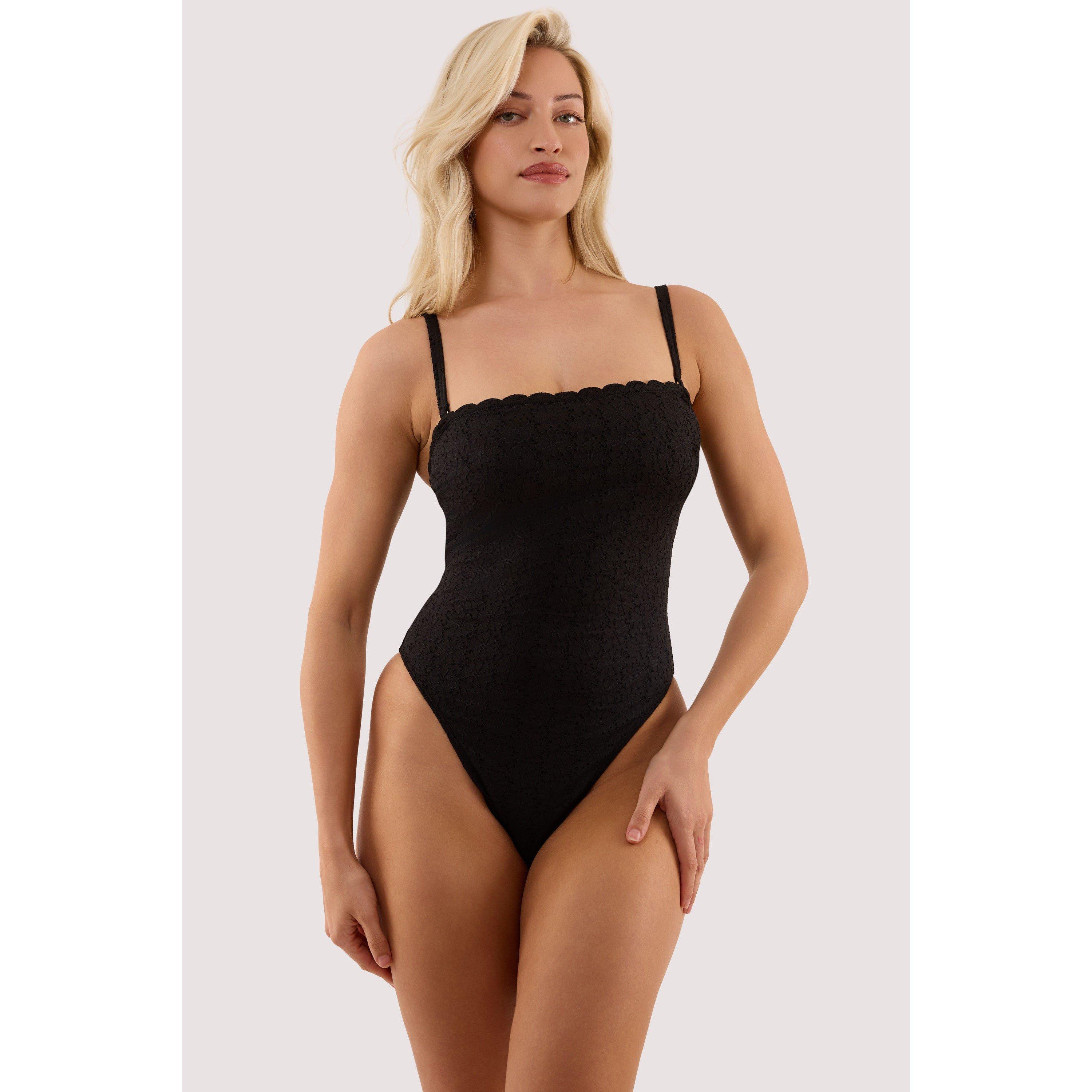 Black - Peek and Beau - Nikki Black Broderie Scallop Bandeau Swimsuit - 1