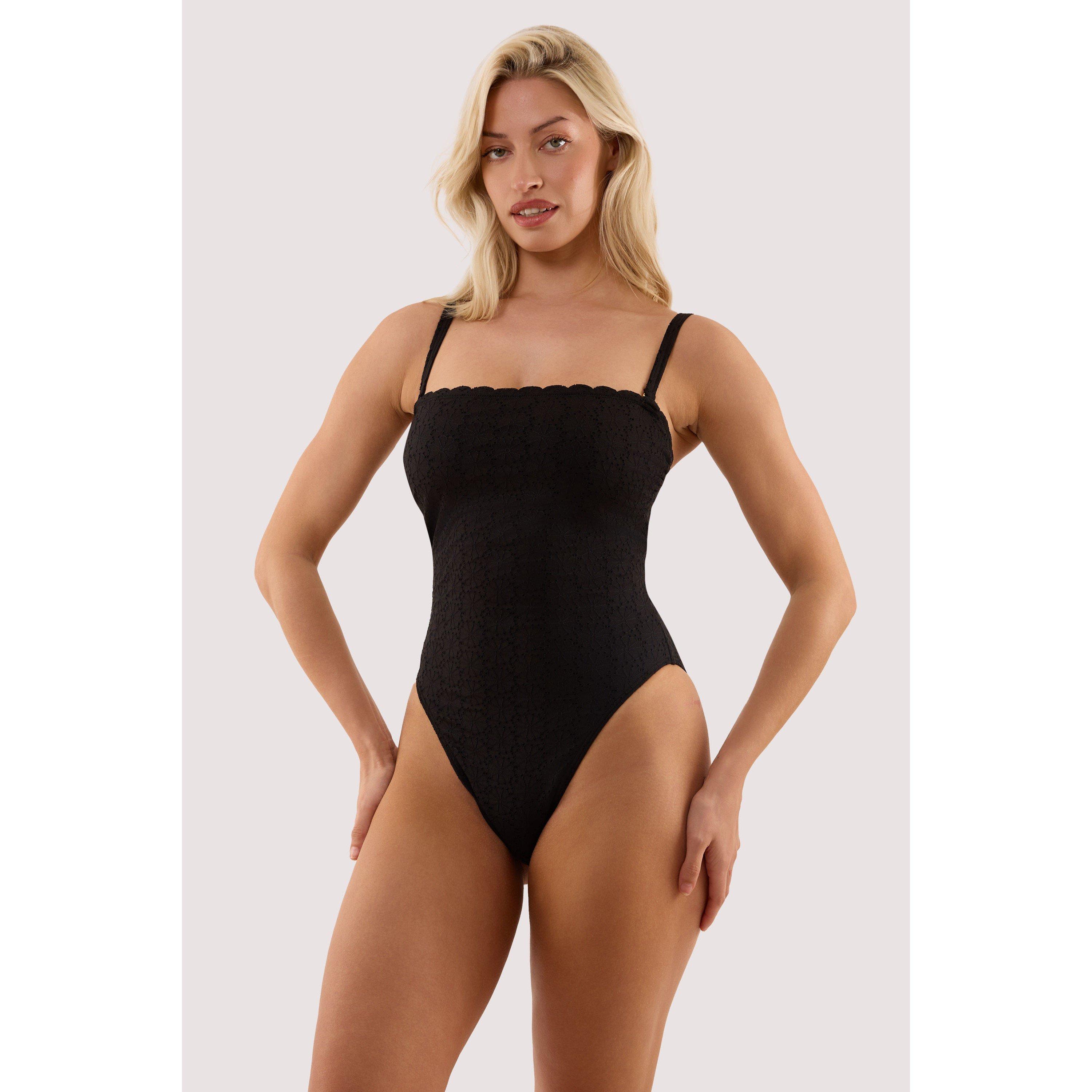 Black - Peek and Beau - Nikki Black Broderie Scallop Bandeau Swimsuit - 3
