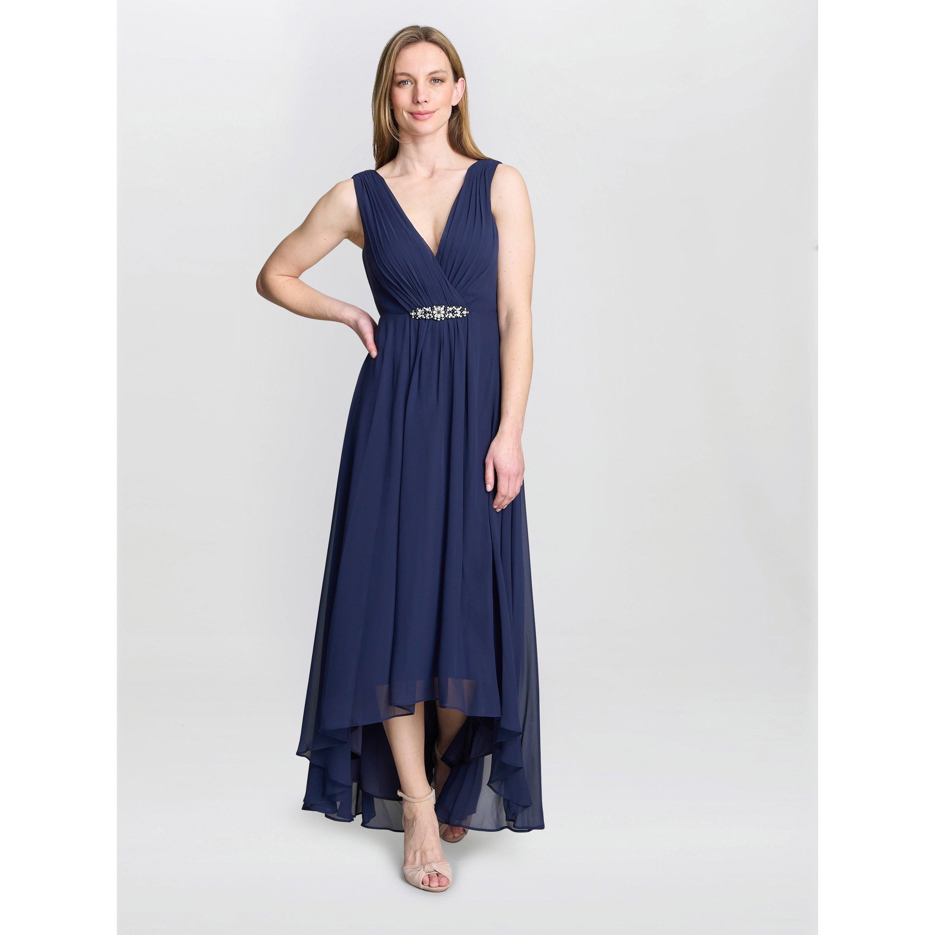 Navy - Gina Bacconi - Pandora Wrap Effect Hi-Lo Dress - 1