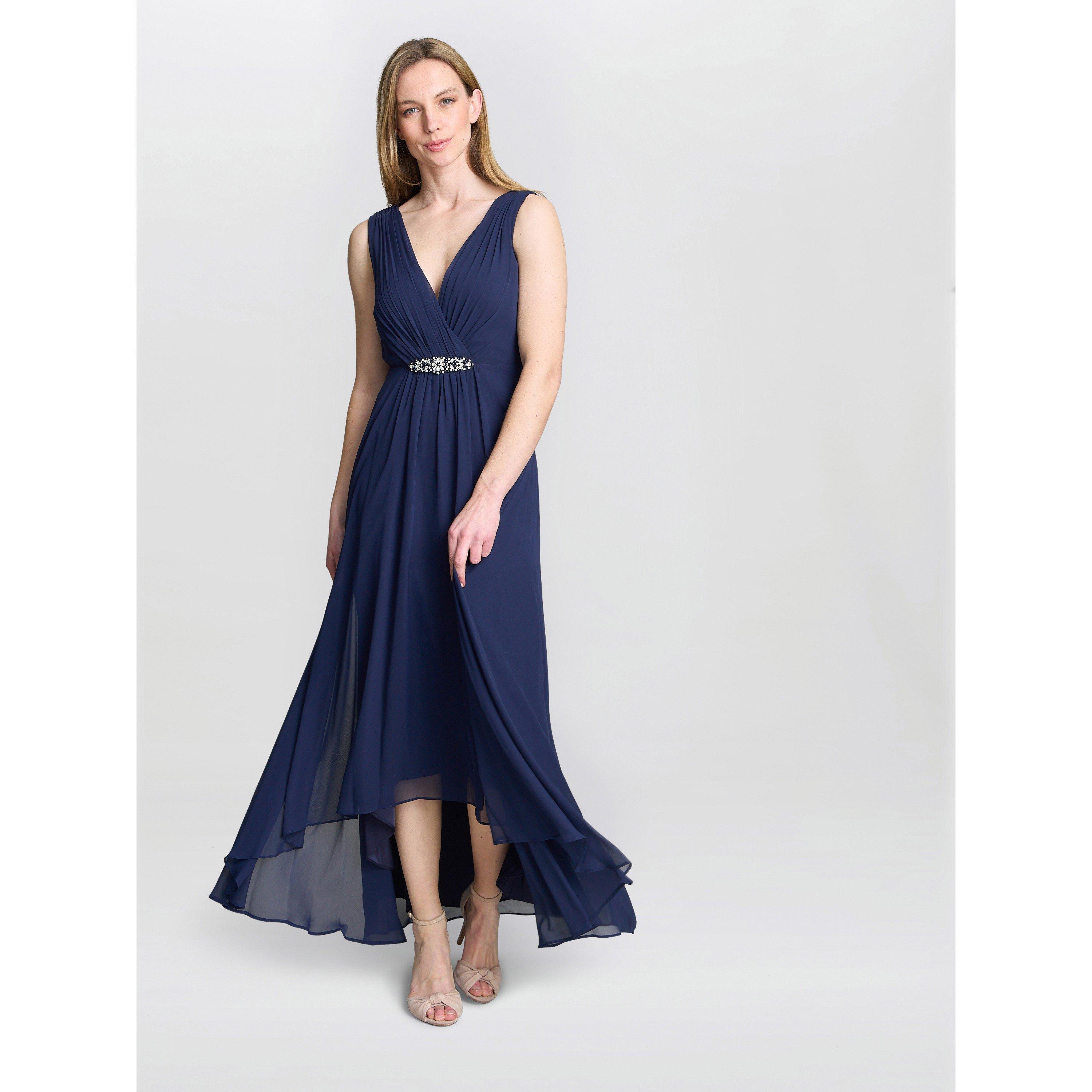 Navy - Gina Bacconi - Pandora Wrap Effect Hi-Lo Dress - 3