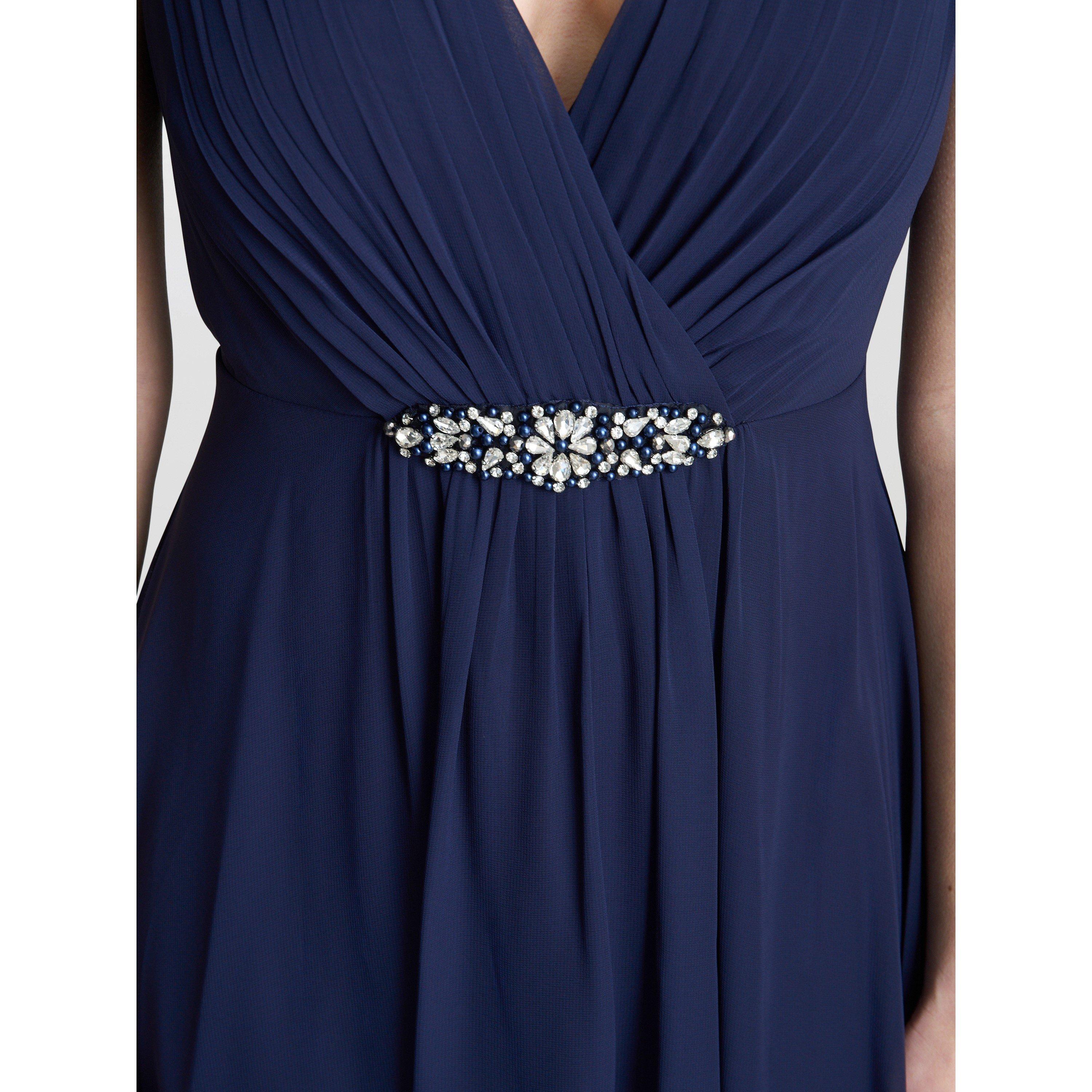 Navy - Gina Bacconi - Pandora Wrap Effect Hi-Lo Dress - 5