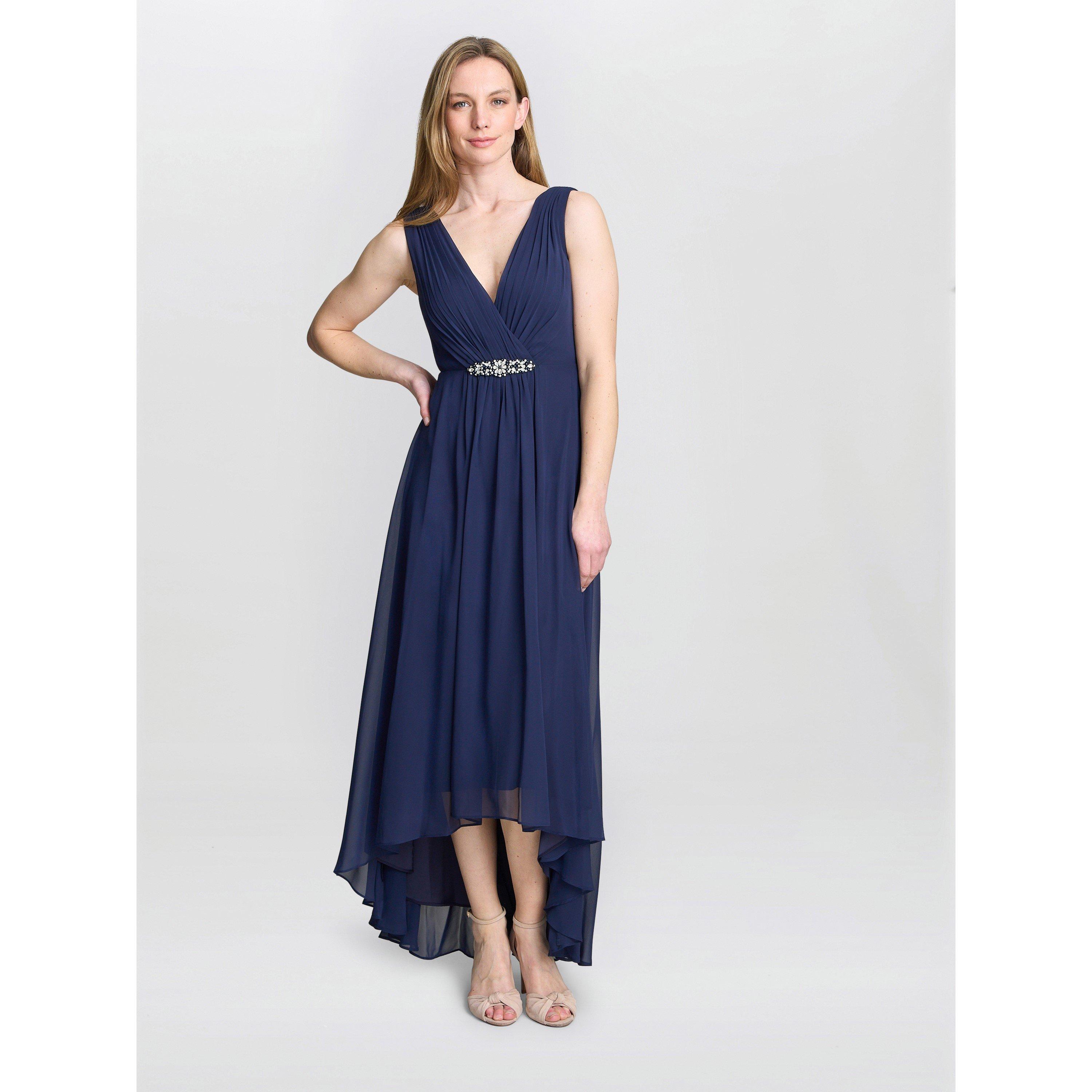 Navy - Gina Bacconi - Pandora Wrap Effect Hi-Lo Dress - 6