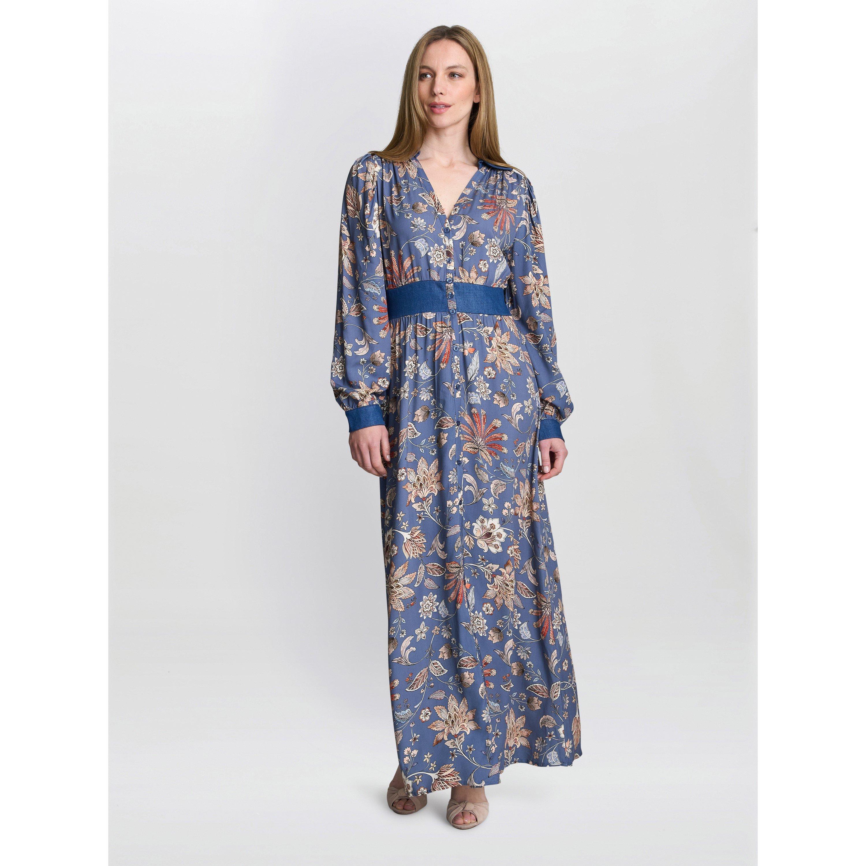Blue - Gina Bacconi - Regina Waisted Chambray Detail Dress - 1
