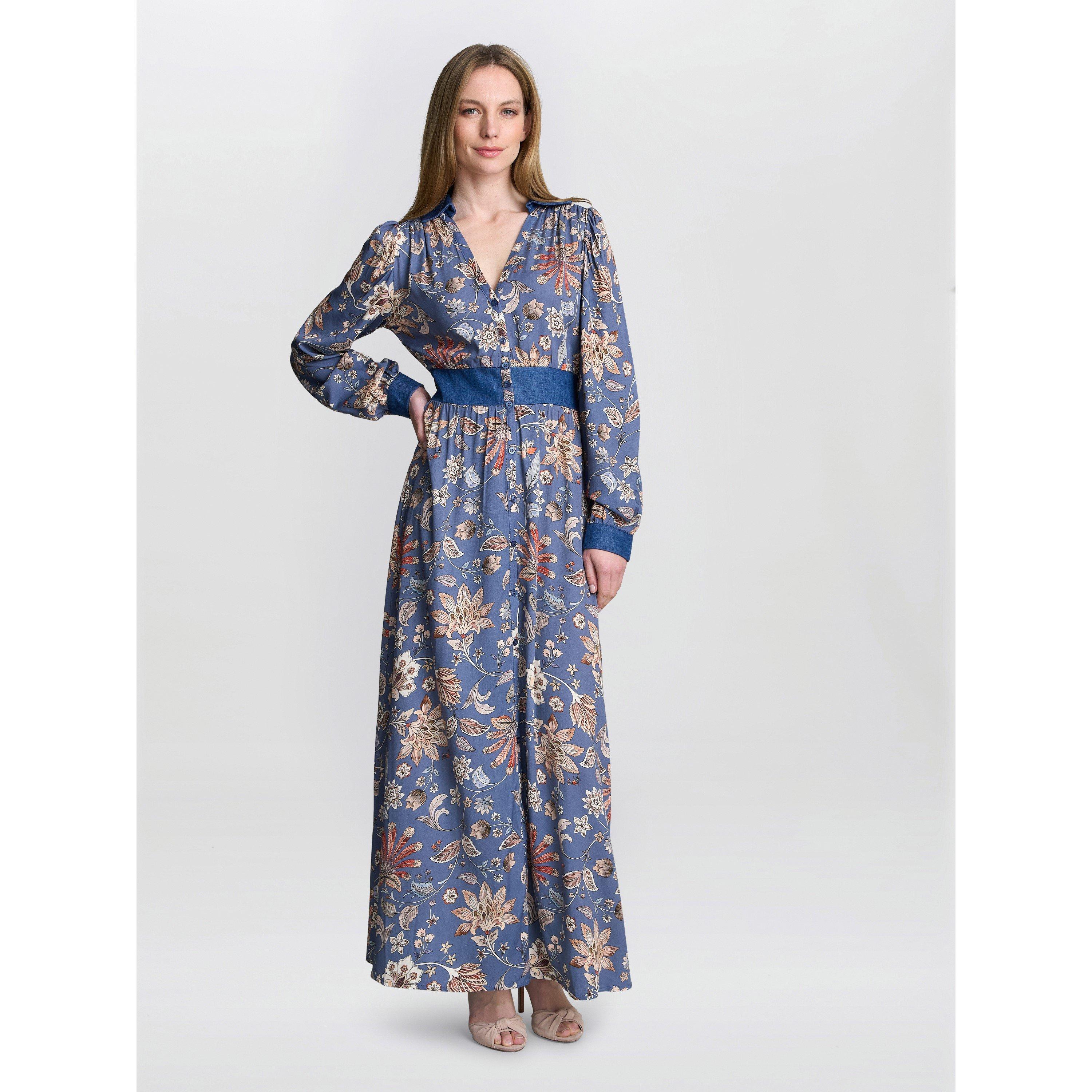 Blue - Gina Bacconi - Regina Waisted Chambray Detail Dress - 3