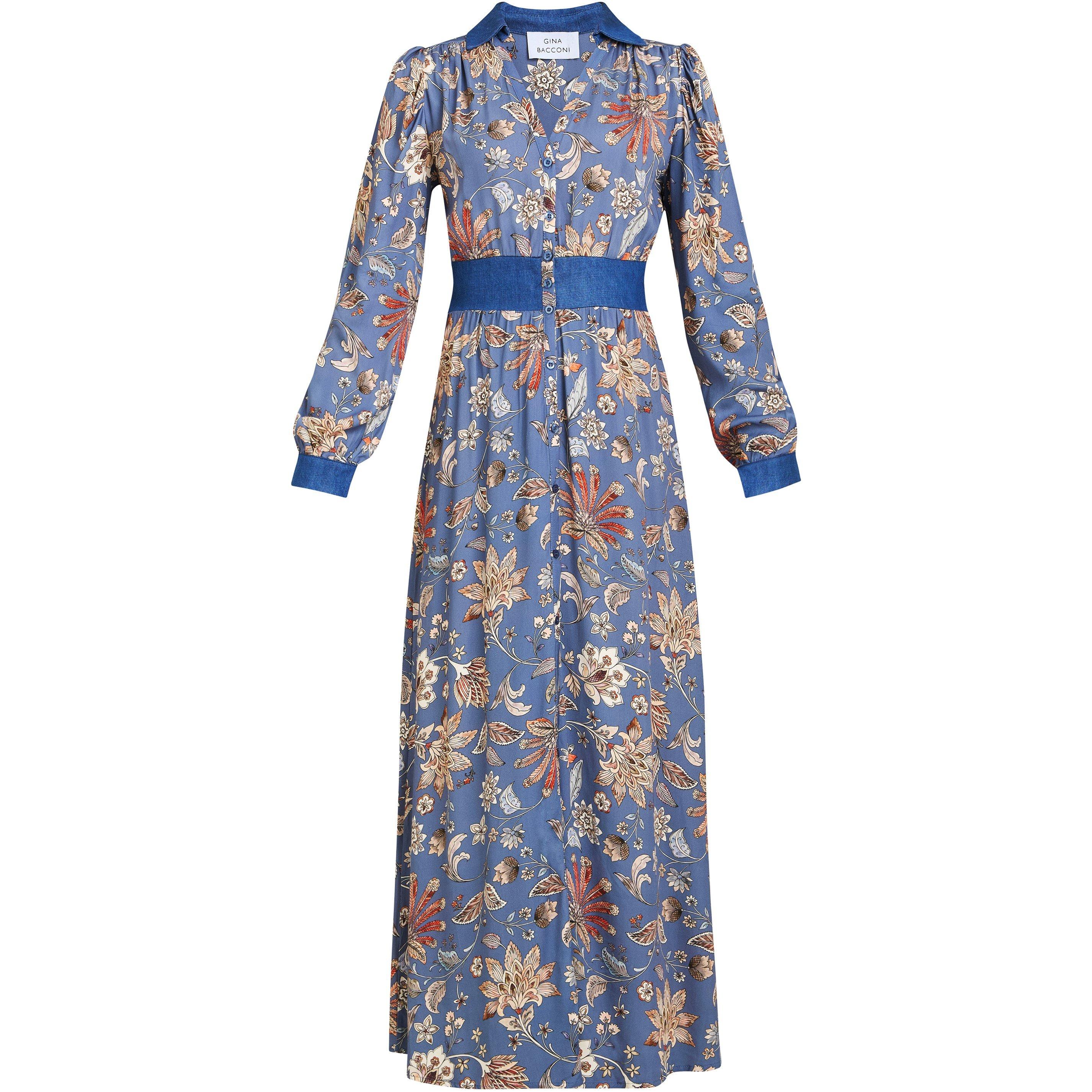 Blue - Gina Bacconi - Regina Waisted Chambray Detail Dress - 4