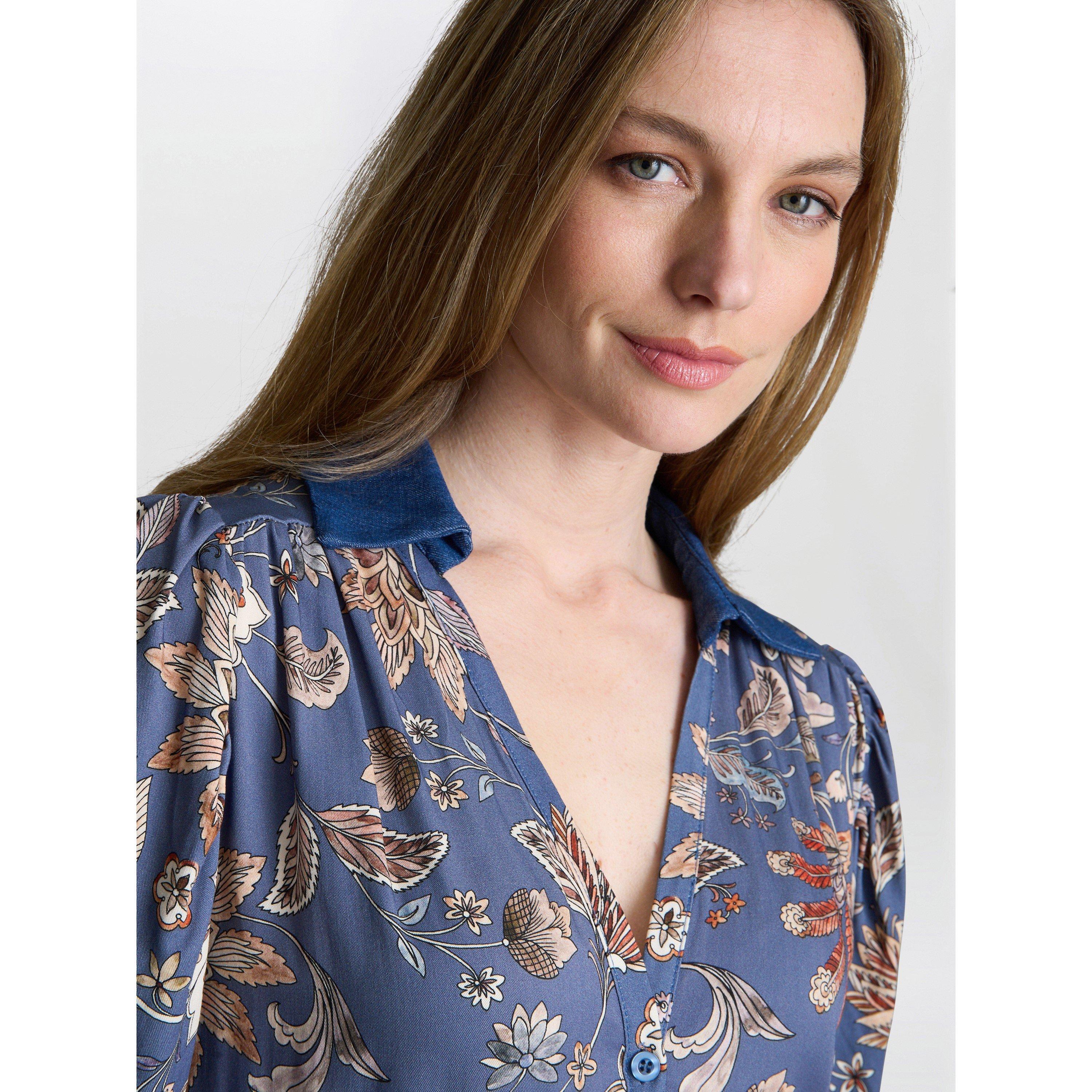 Blue - Gina Bacconi - Regina Waisted Chambray Detail Dress - 5