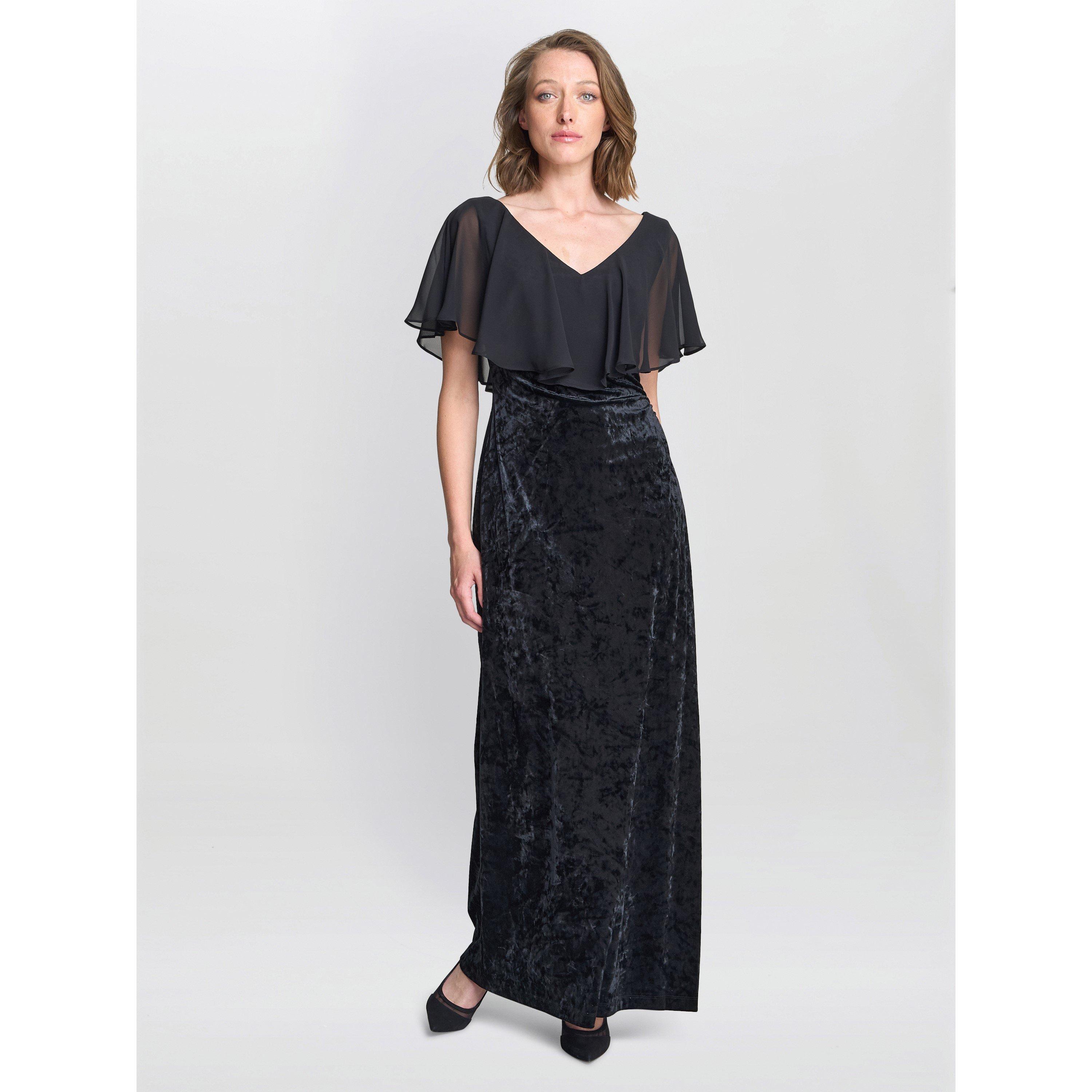 Black - Gina Bacconi - Daphne Velvet Maxi Dress With Cape - 2