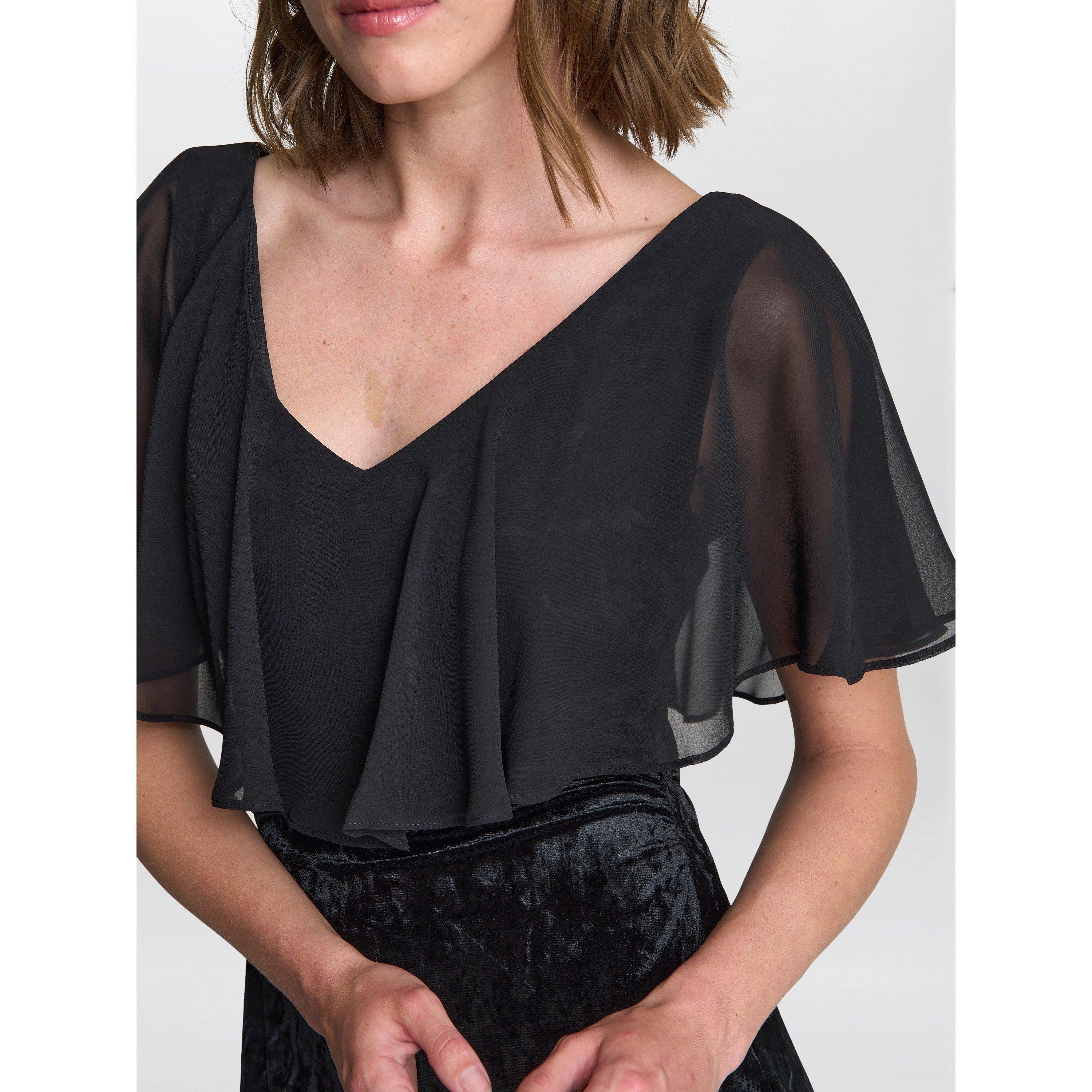 Black - Gina Bacconi - Daphne Velvet Maxi Dress With Cape - 5