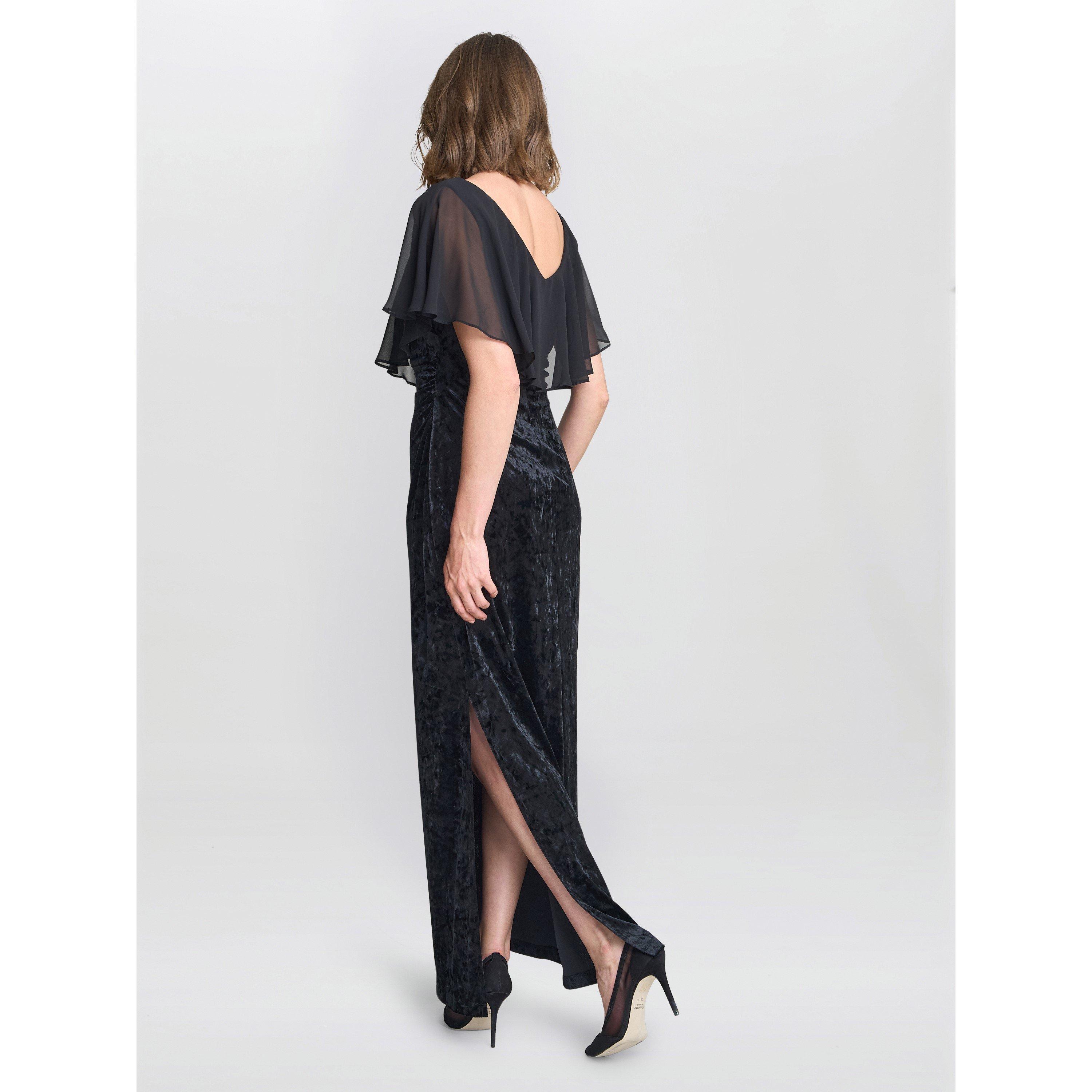 Black - Gina Bacconi - Daphne Velvet Maxi Dress With Cape - 6
