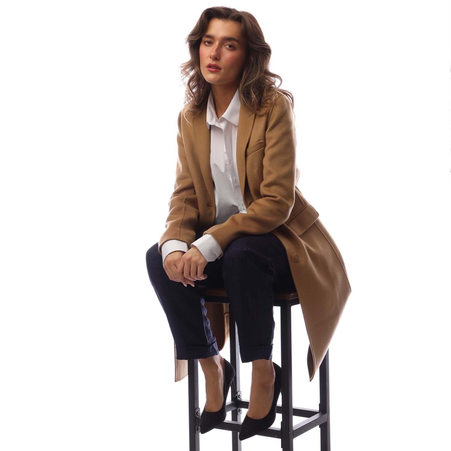 Camel - Emporio Armani - Lapelled Mid-Length Coat - 4