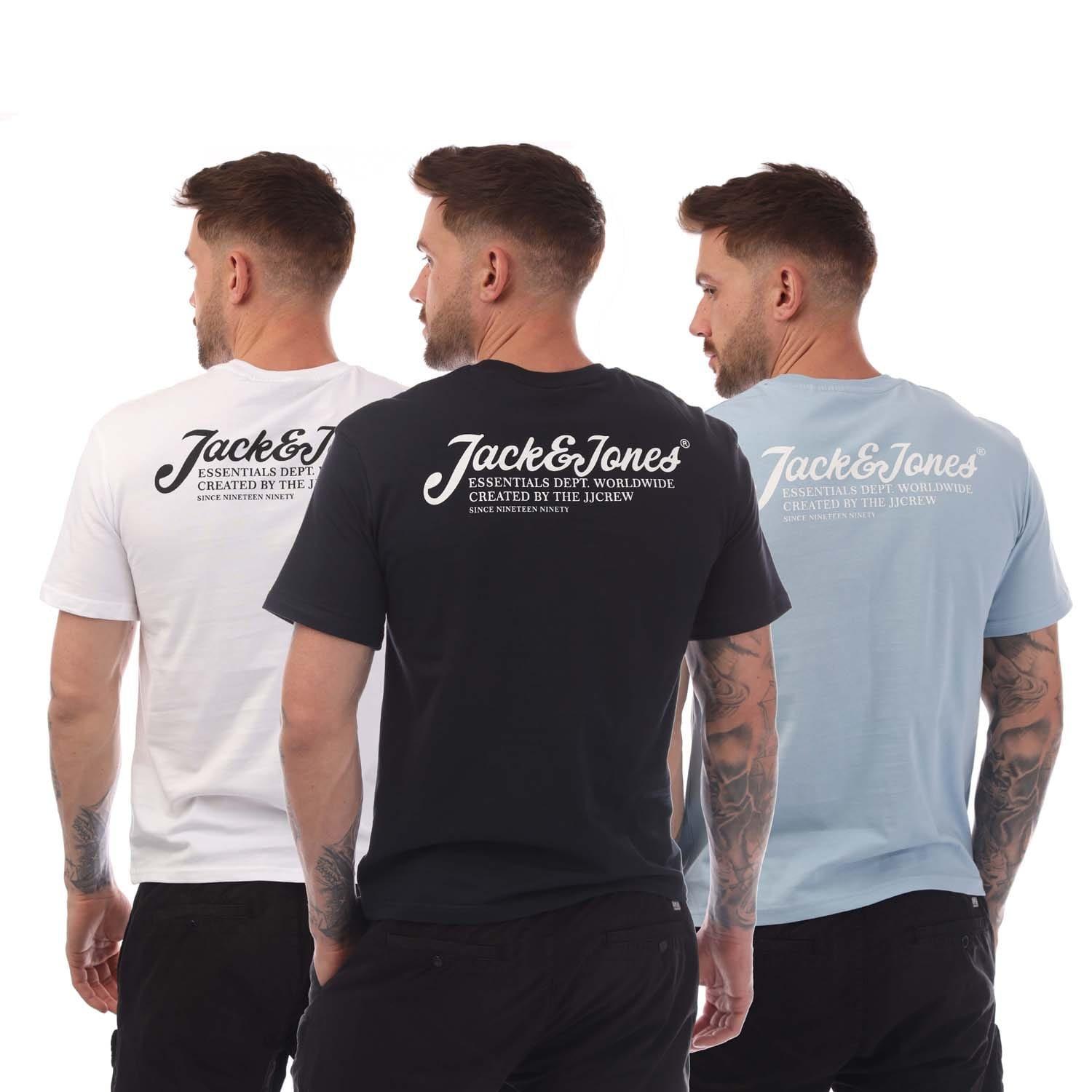 White Blue - Jack and Jones - 3 Pack Beau Footprint T-Shirts - 2