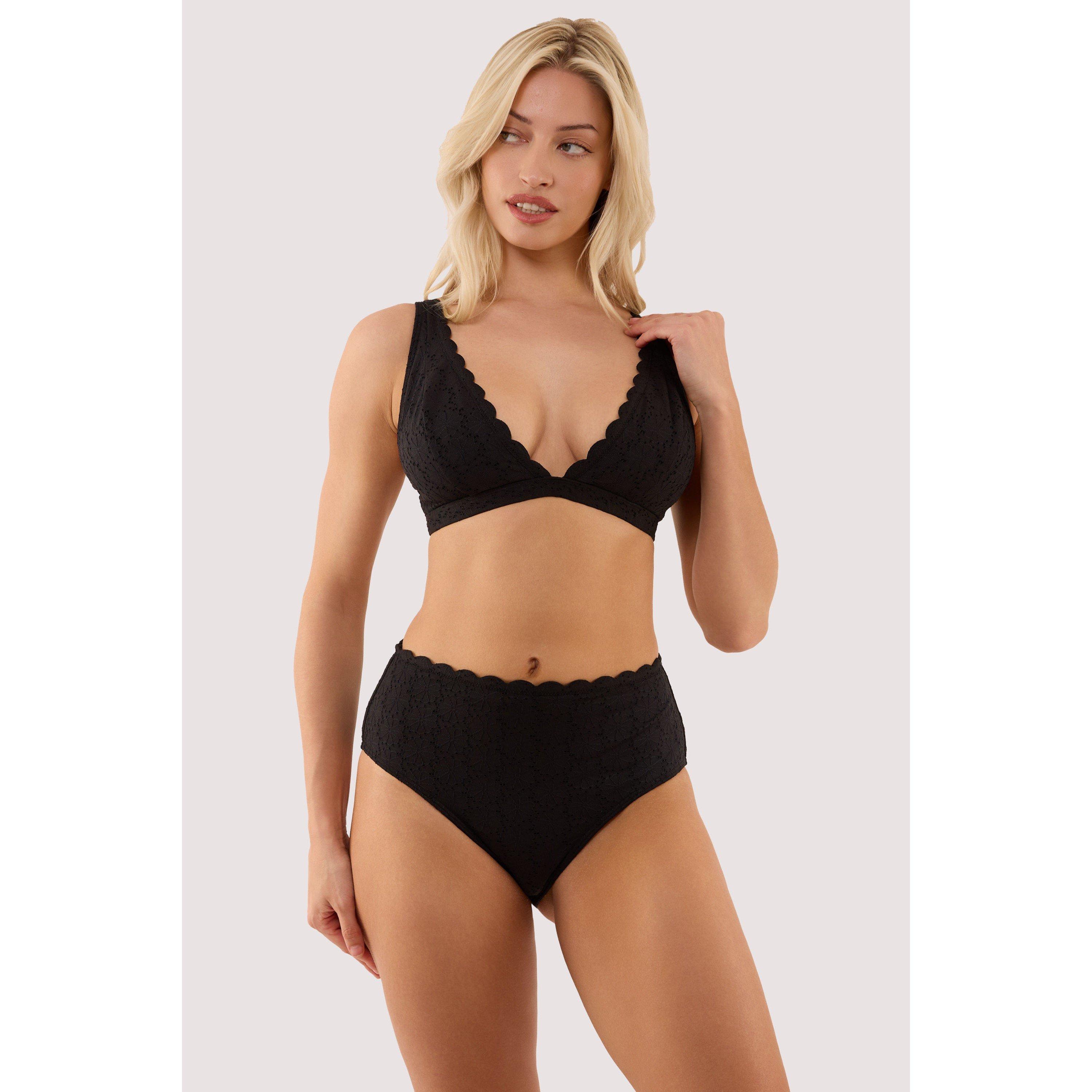 Black - Peek and Beau - Nikki Black Broderie Scallop High Apex Bikini Top - 3