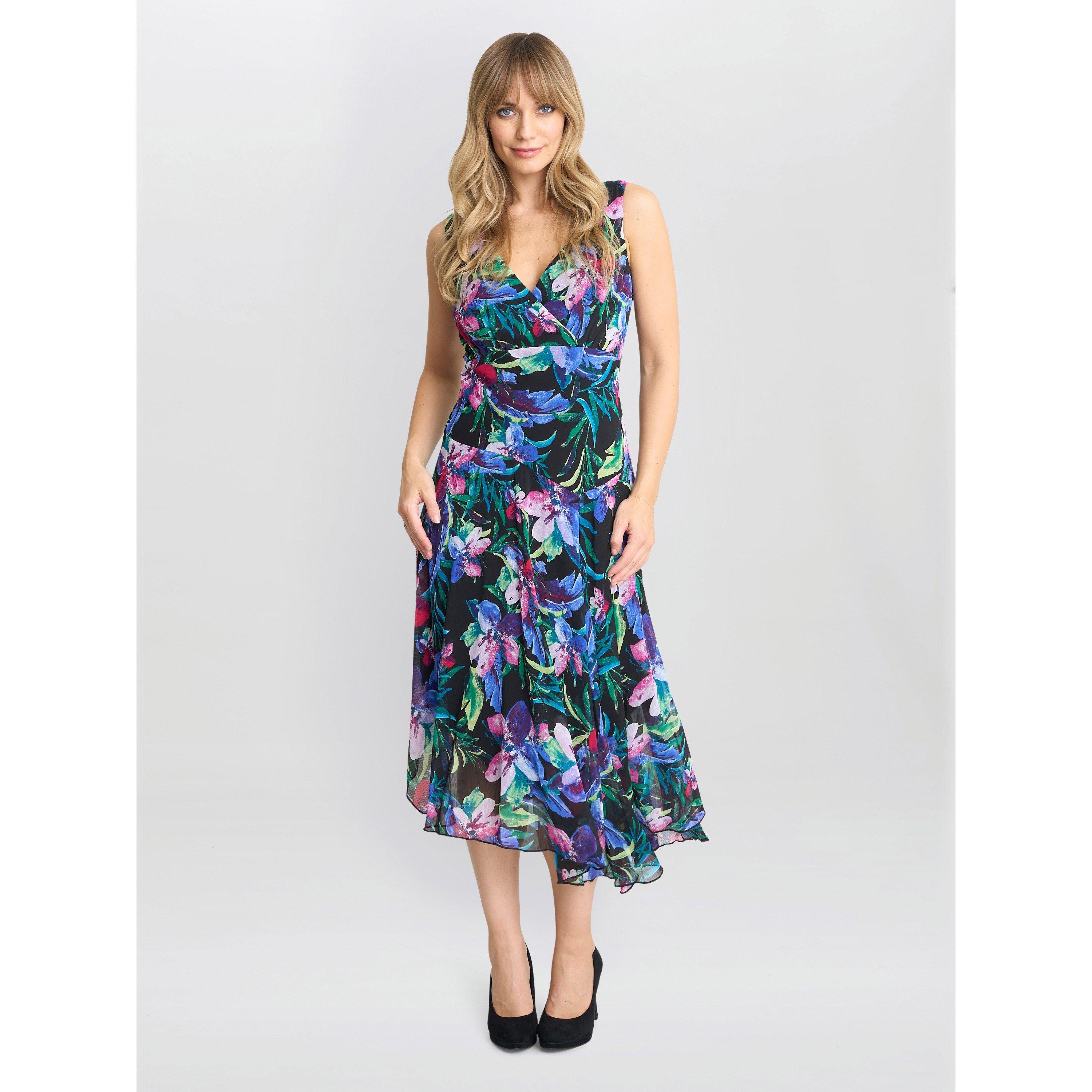 Black / Multi - Gina Bacconi - Lisbeth Floral Print Chiffon Dress - 1