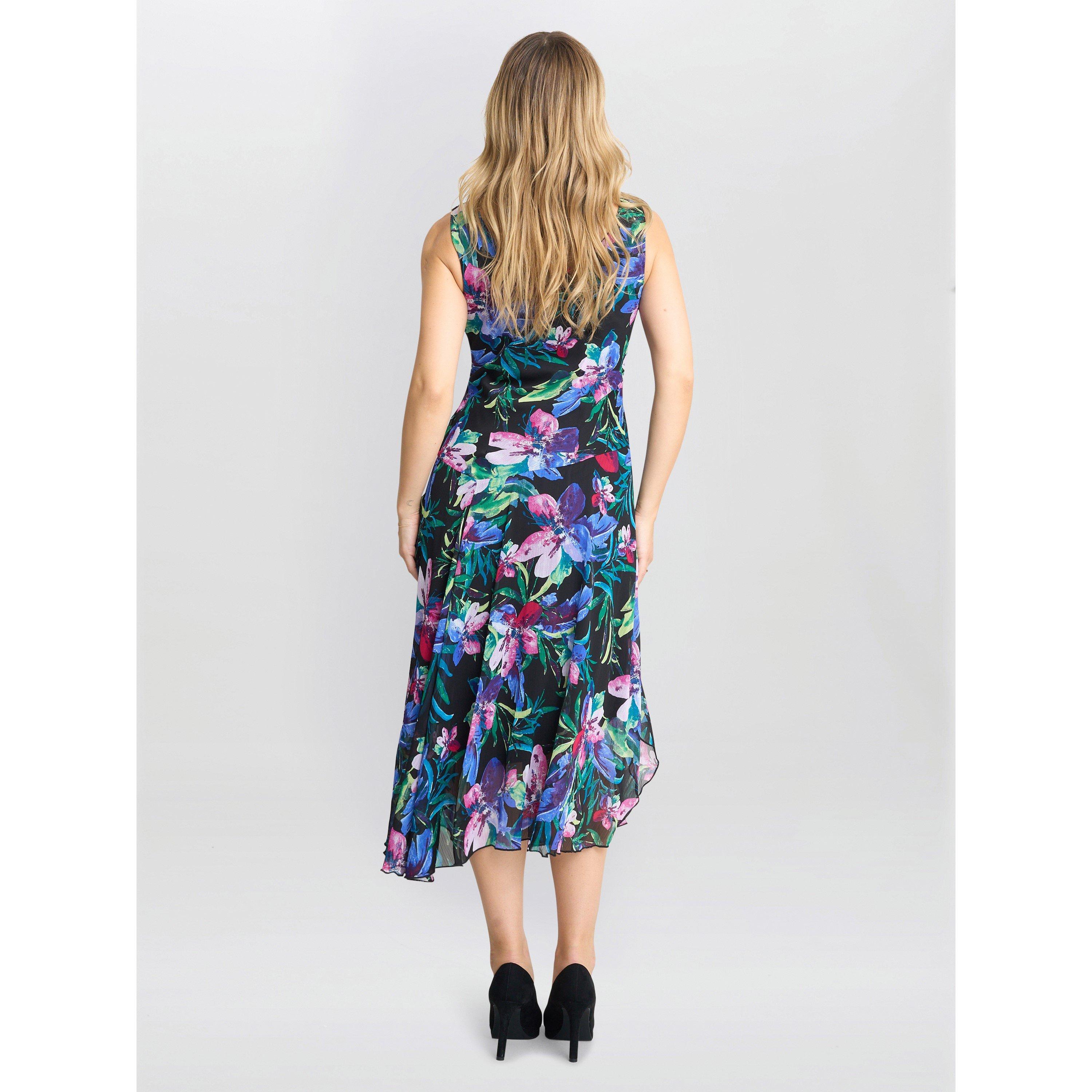Black / Multi - Gina Bacconi - Lisbeth Floral Print Chiffon Dress - 2