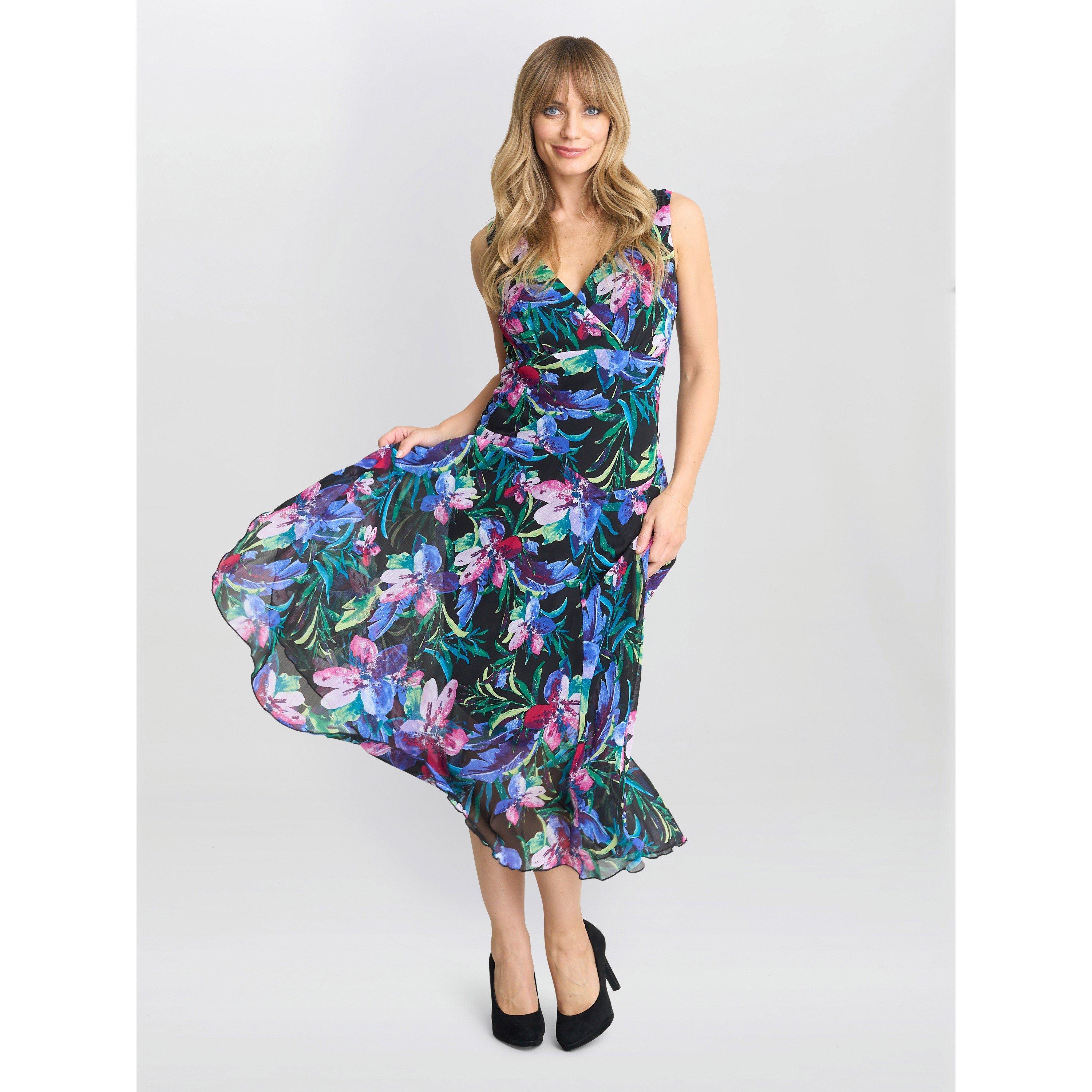 Black / Multi - Gina Bacconi - Lisbeth Floral Print Chiffon Dress - 3