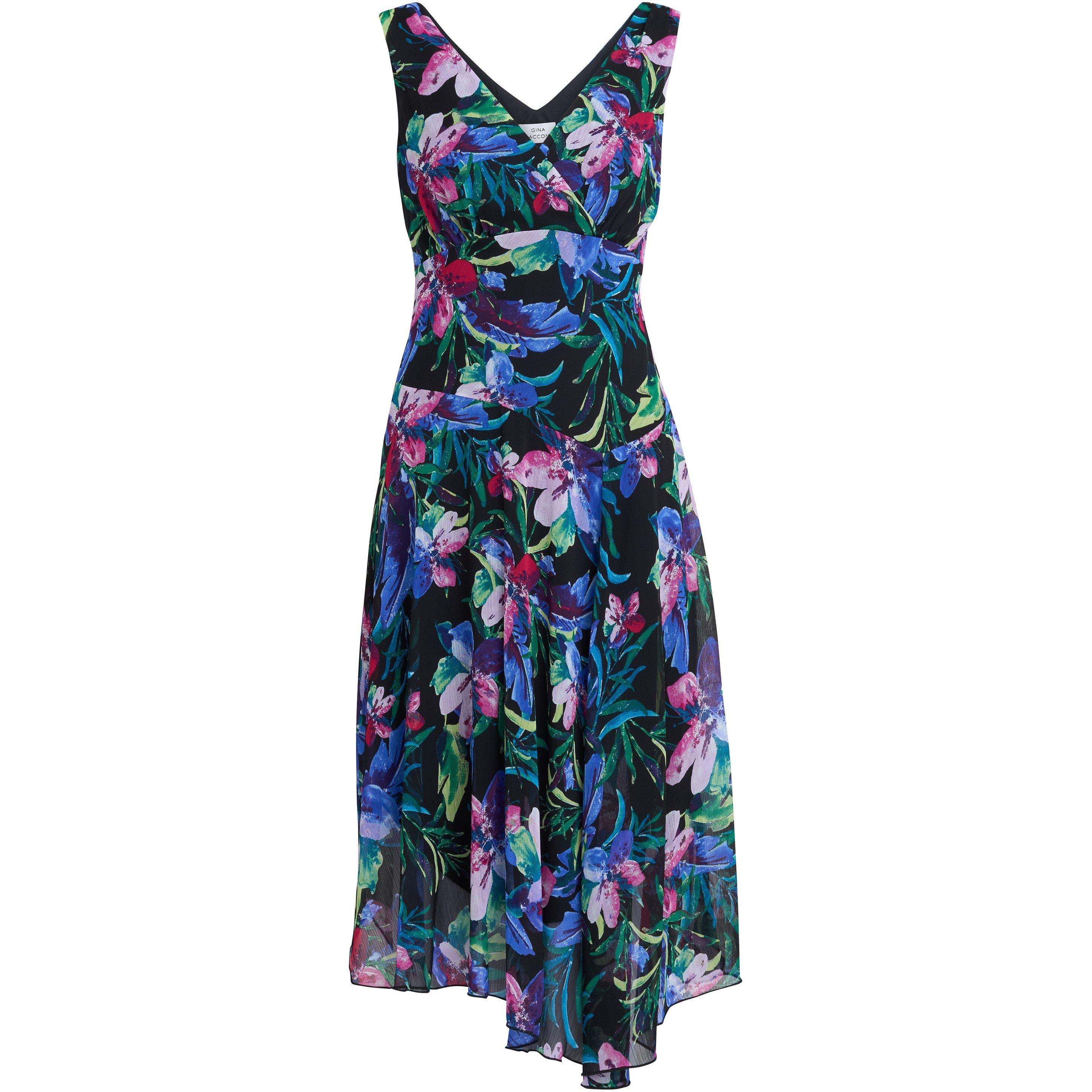 Black / Multi - Gina Bacconi - Lisbeth Floral Print Chiffon Dress - 4