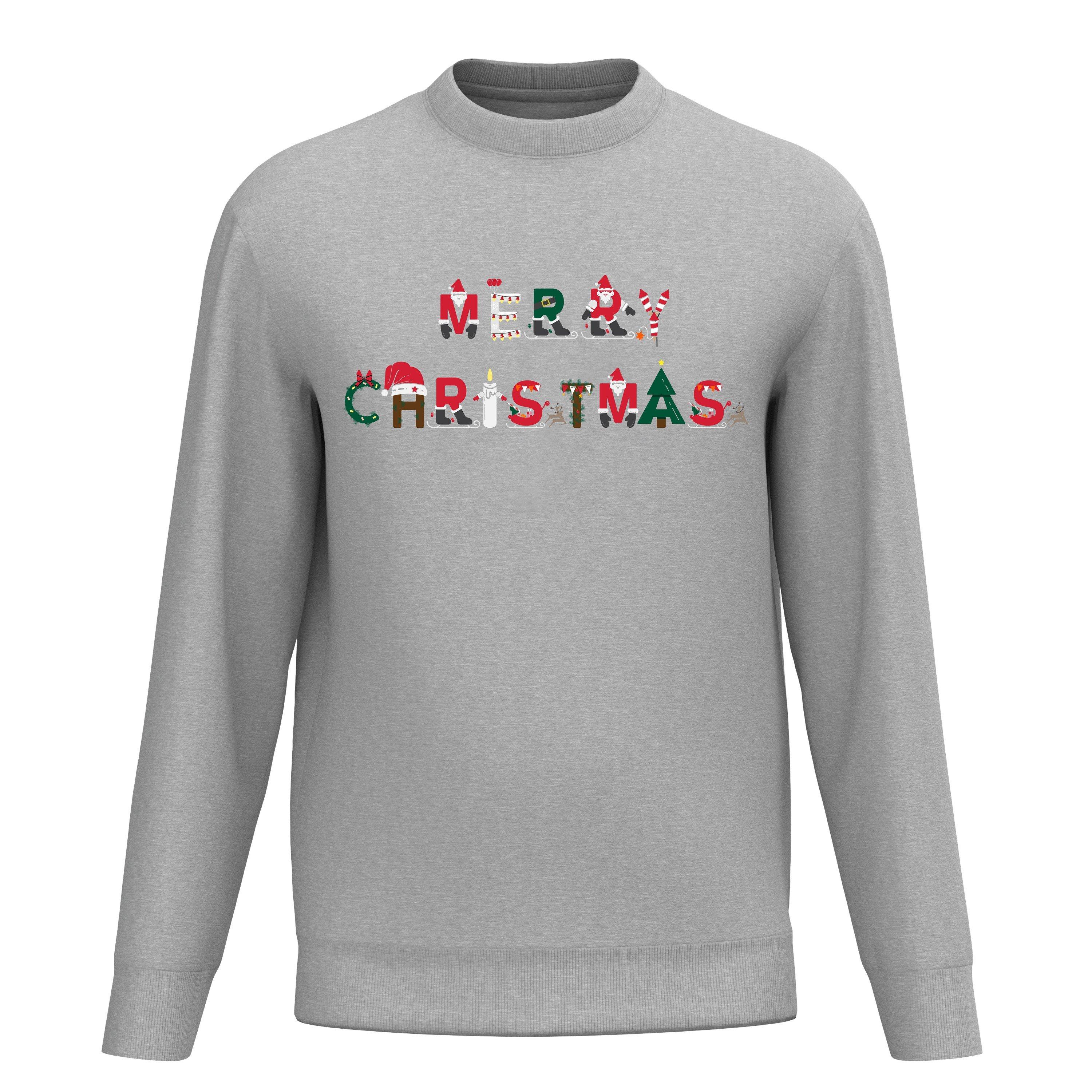 Grau - Plain Lazy - Merry Christmas Typography Sweater