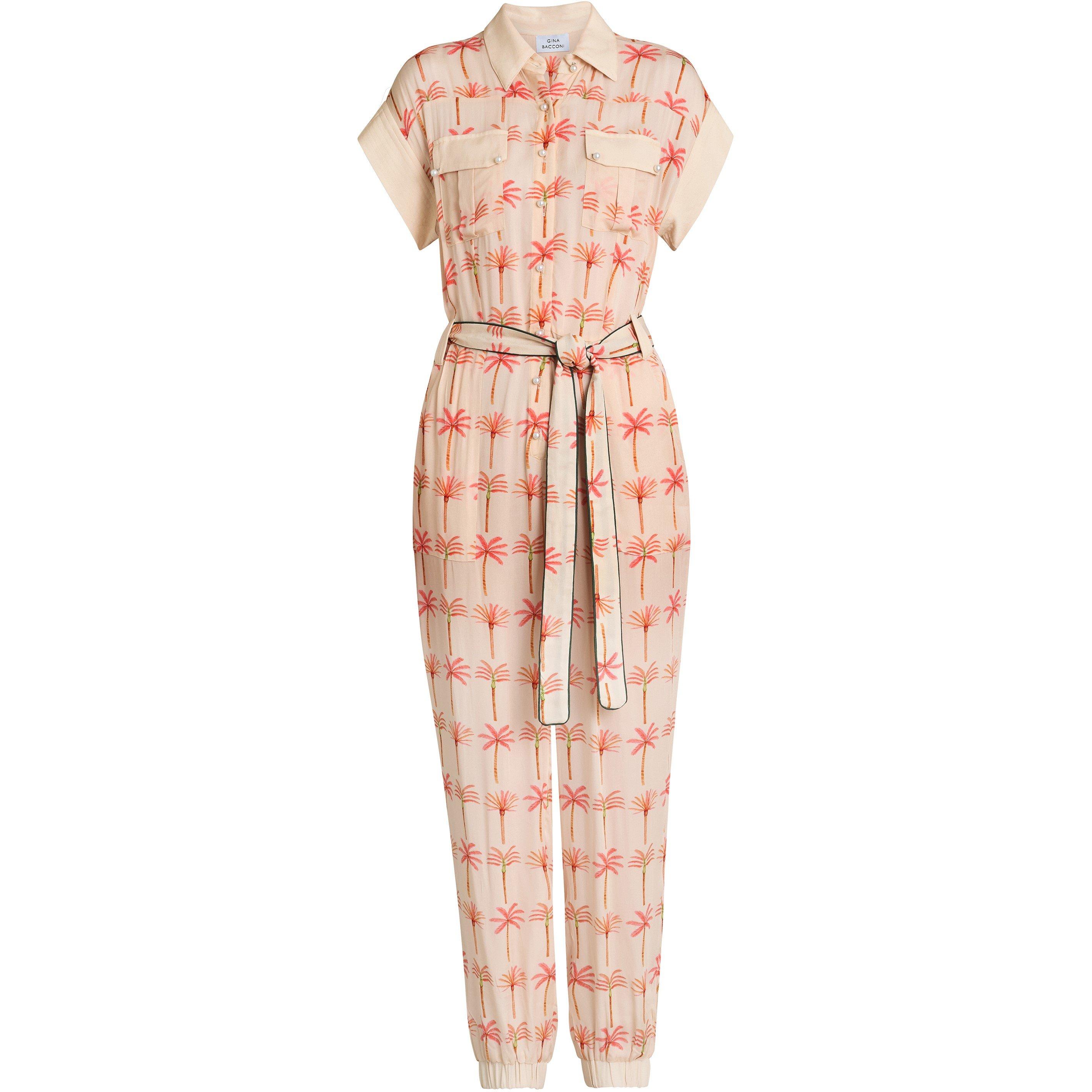Cream Pastel - Gina Bacconi - Natalia Palm Tree Print Jumpsuit - 1
